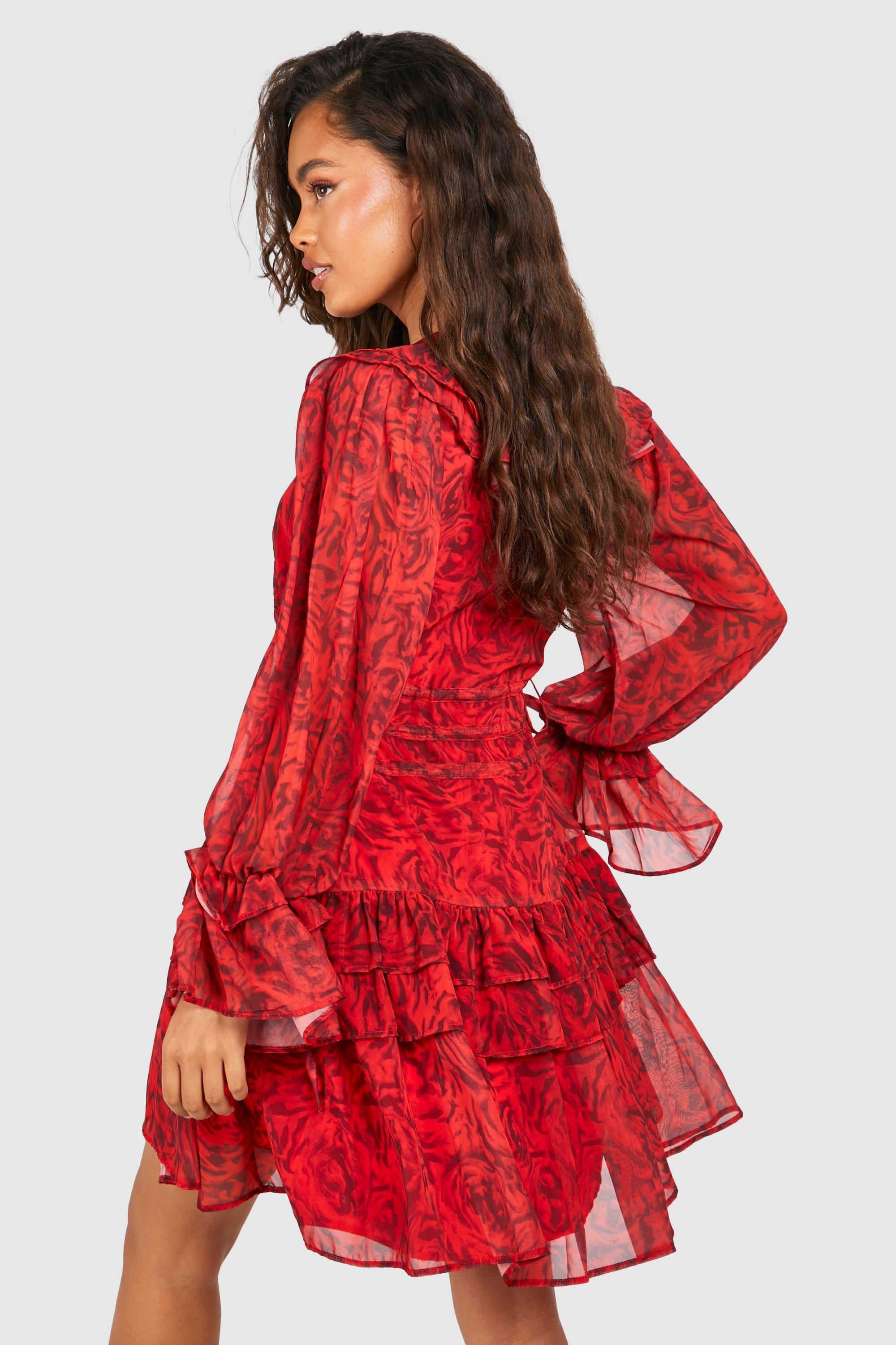 Chiffon Ruffle Detail Maxi Dress