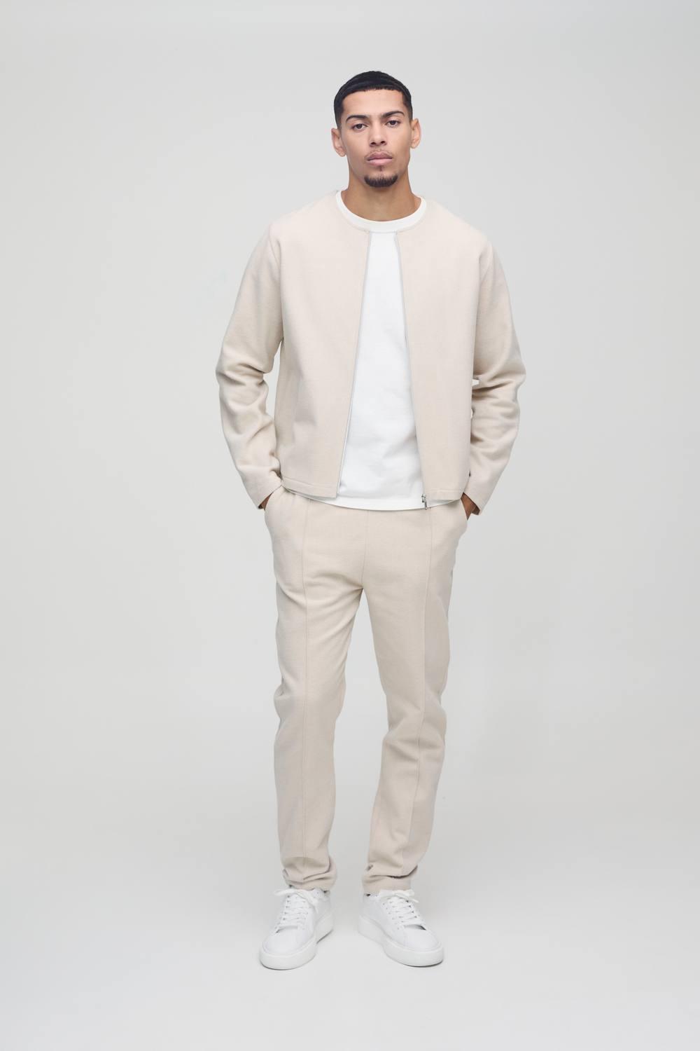 【boohoo】BRUSHED Slim Fit Pintuck Jogger セットアップ BoohooMAN Brushed Slim Fit Pintuck Jogger in Natural | Lyst