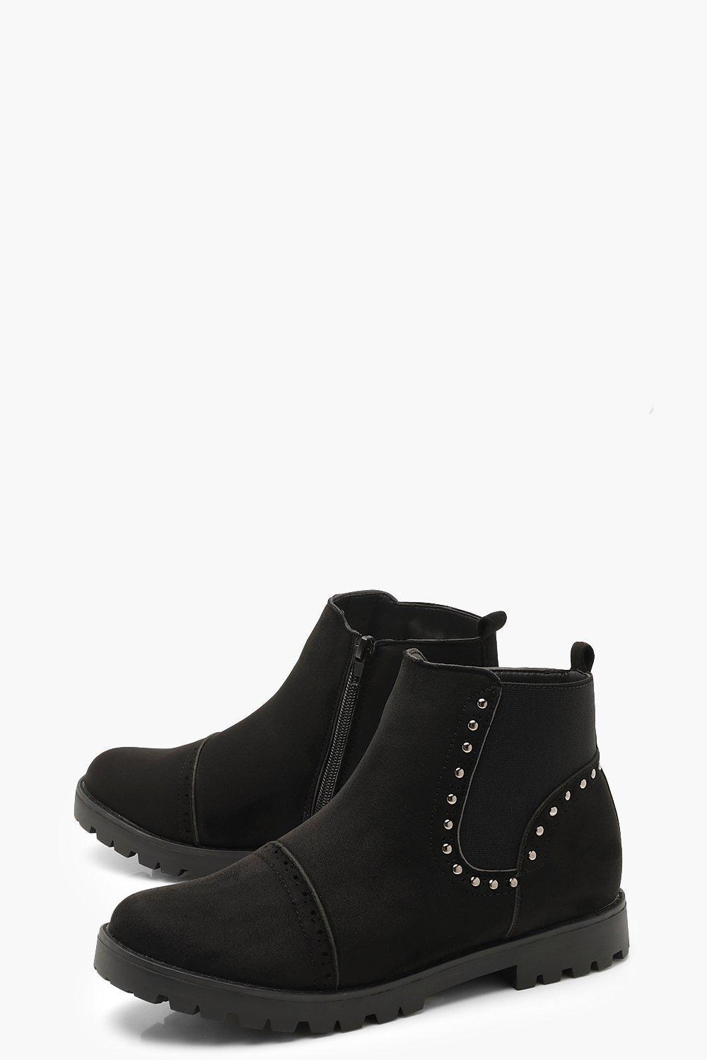 Boohoo Leather Brogue Style Studded Chelsea Boots in Black ...
