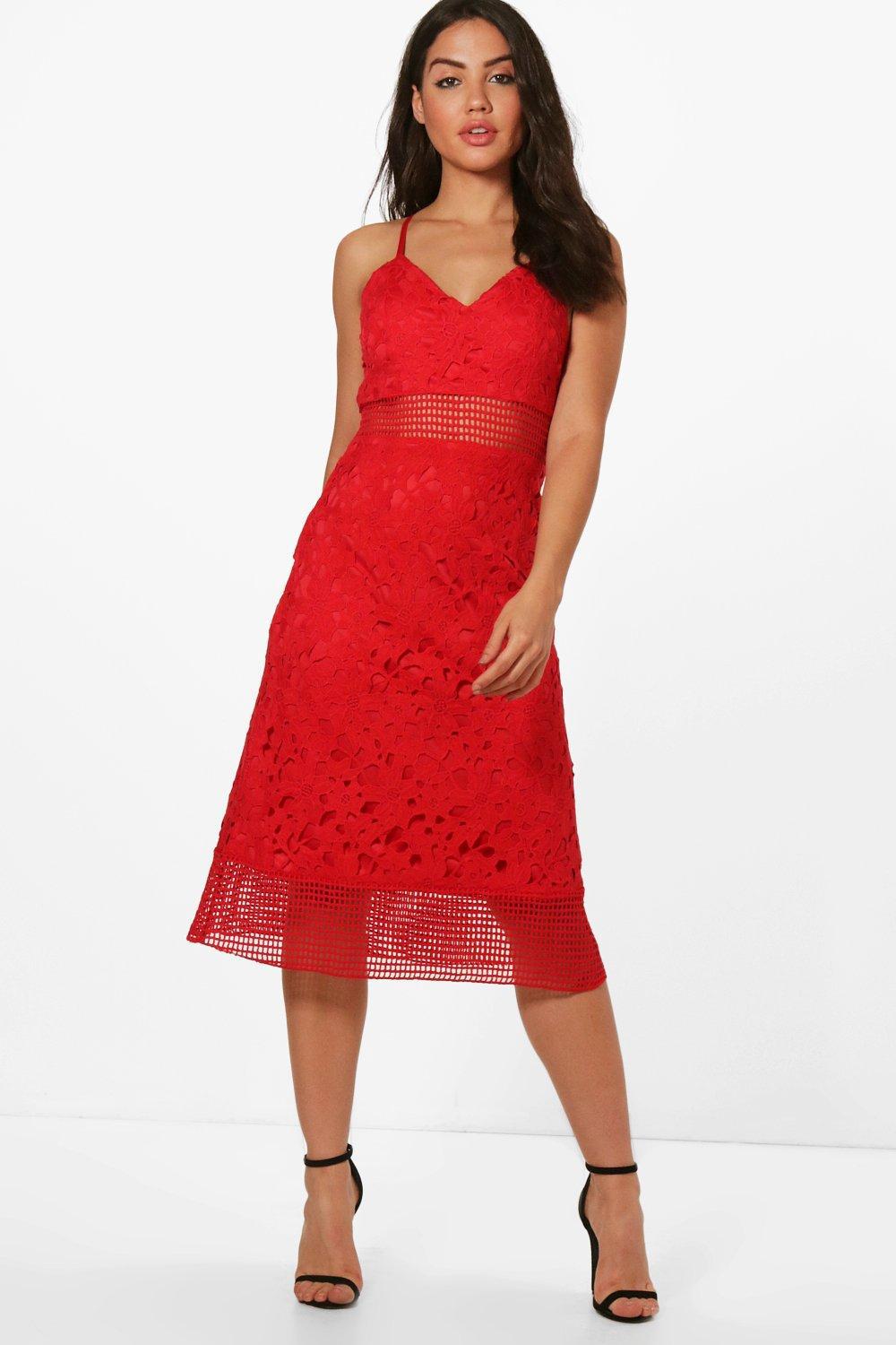boutique lace midi skater dress