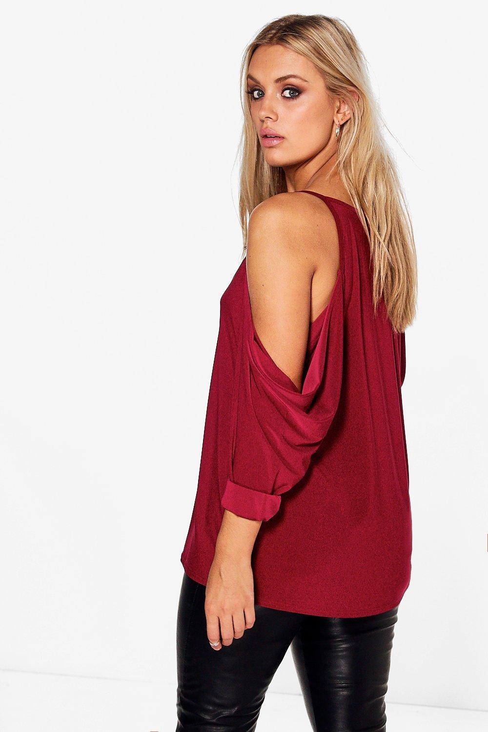 boohoo red blouse