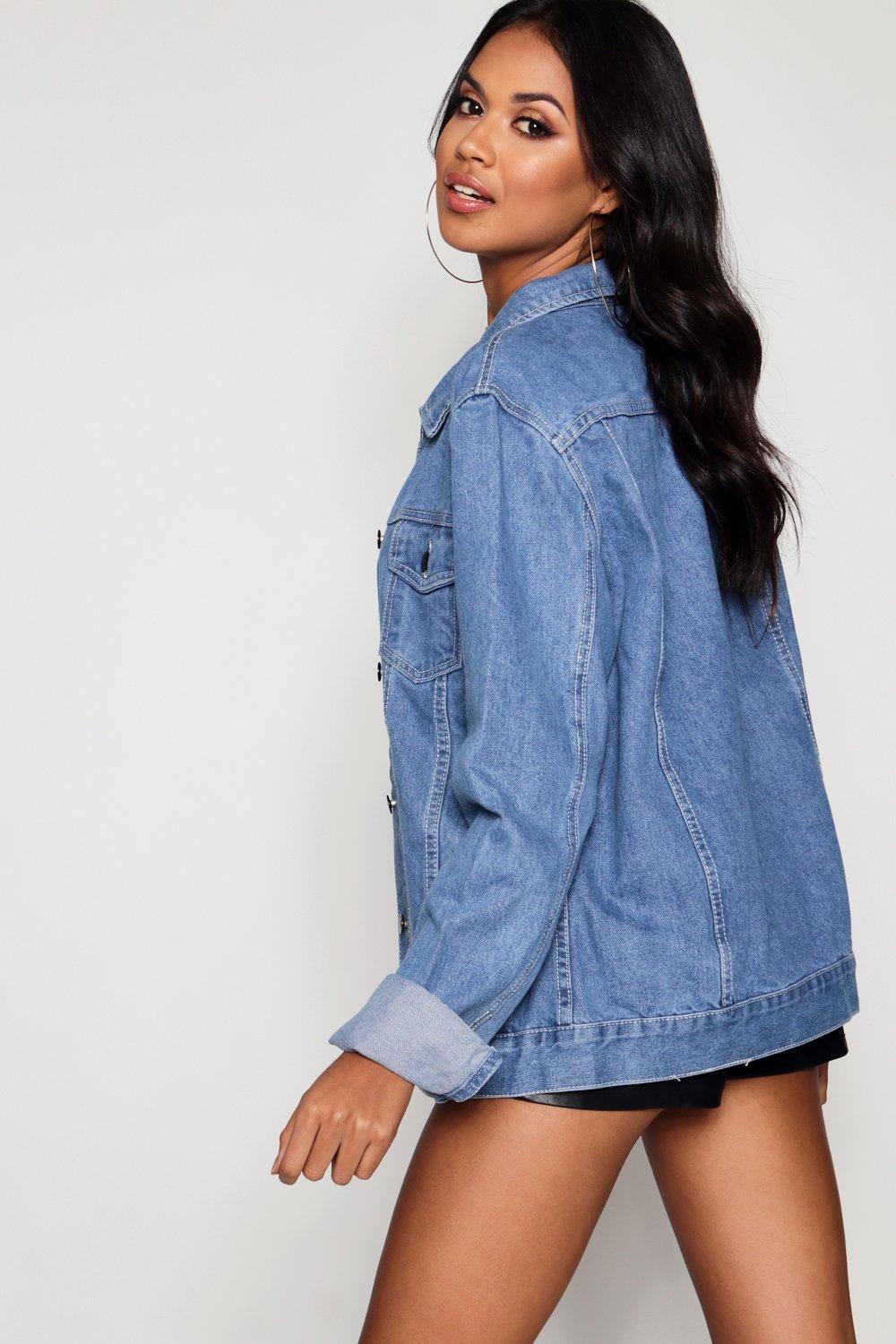 Boohoo Oversize Denim Jacket in Mid Blue (Blue) Lyst