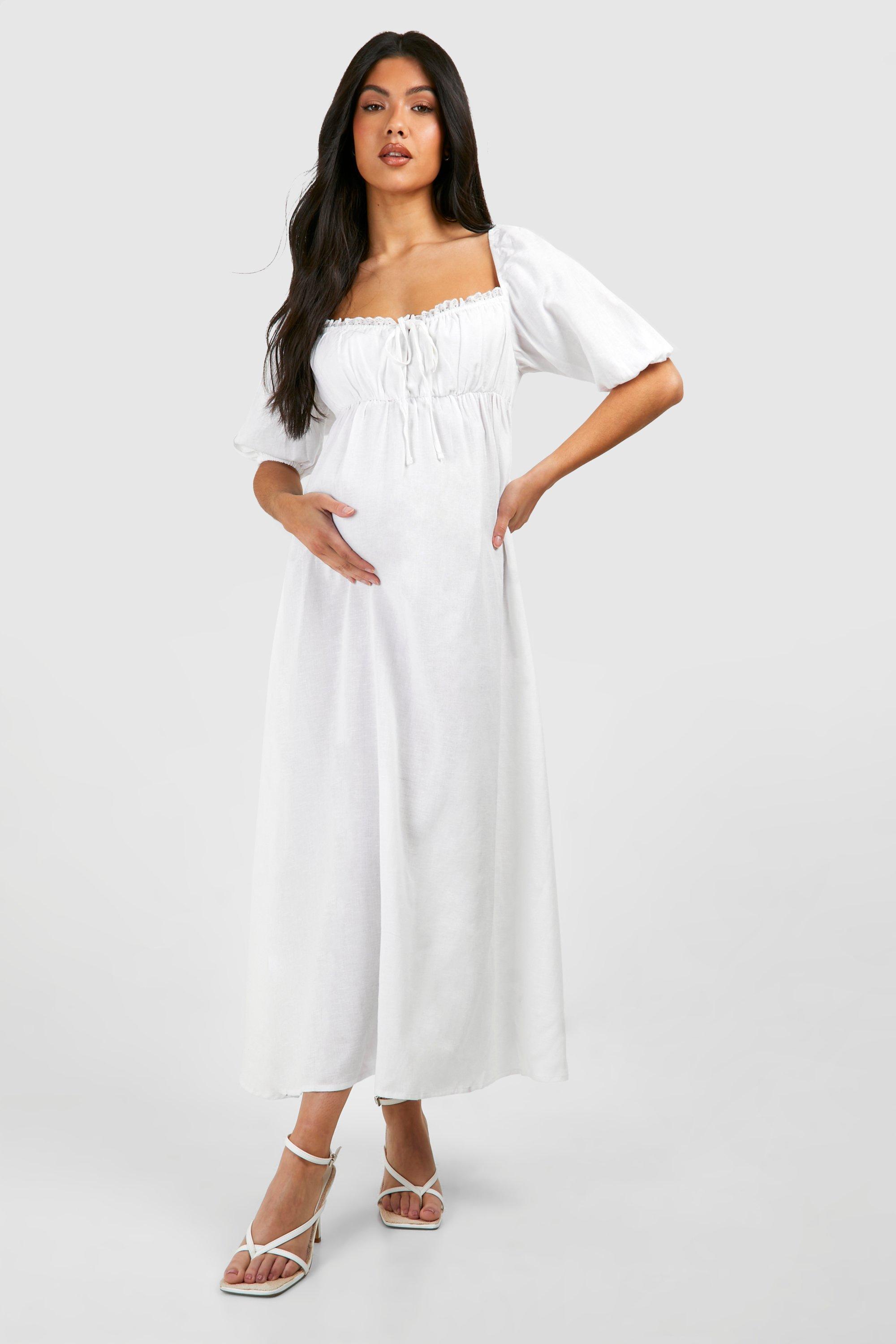 Boohoo Maternity Linen Look Milk Maid Midi Dress in White Lyst