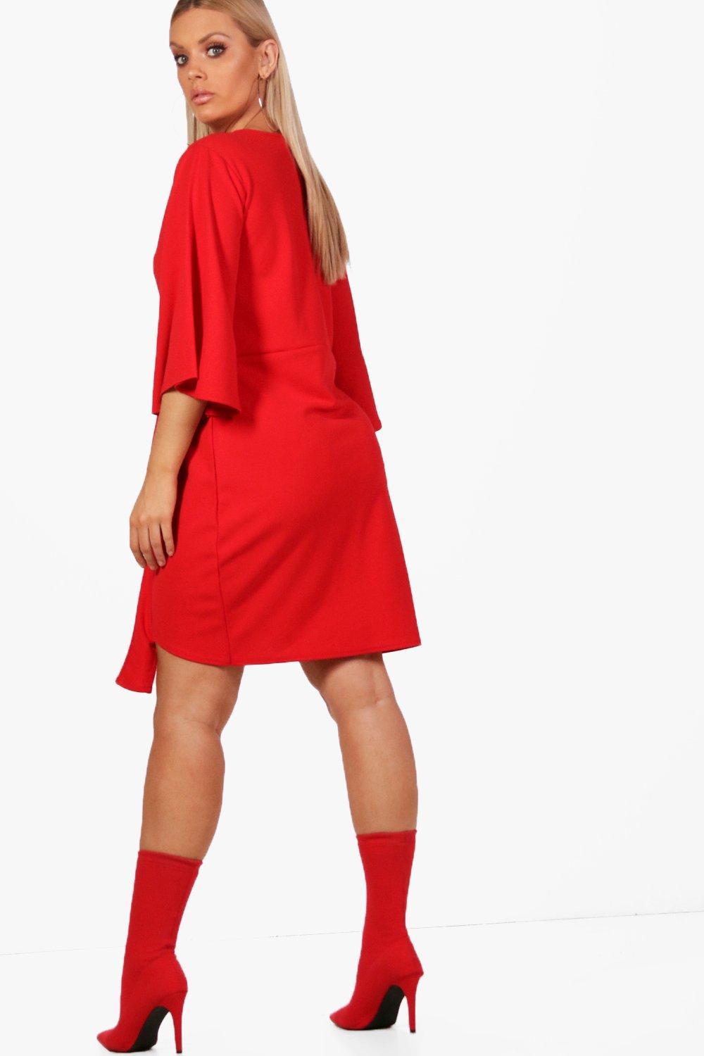 kimono sleeve tie waist wrap dress