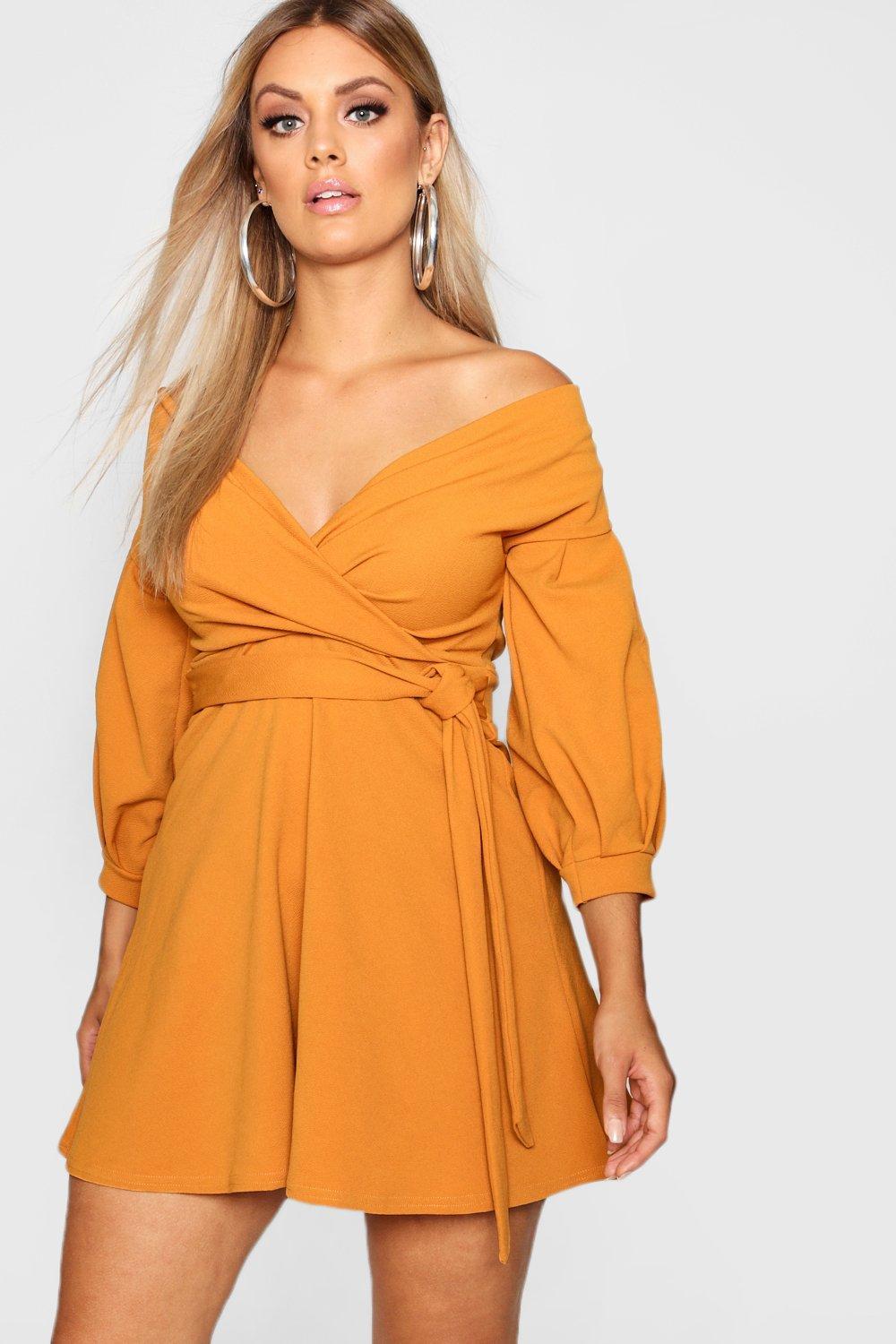yellow off the shoulder skater dress