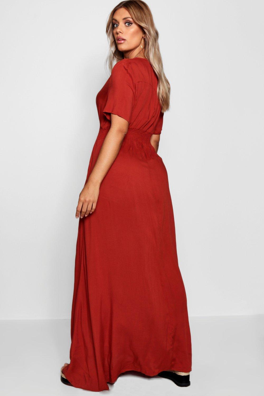 Boohoo Synthetic Plus Ruched Waist Maxi Dress in Black (Orange) Lyst