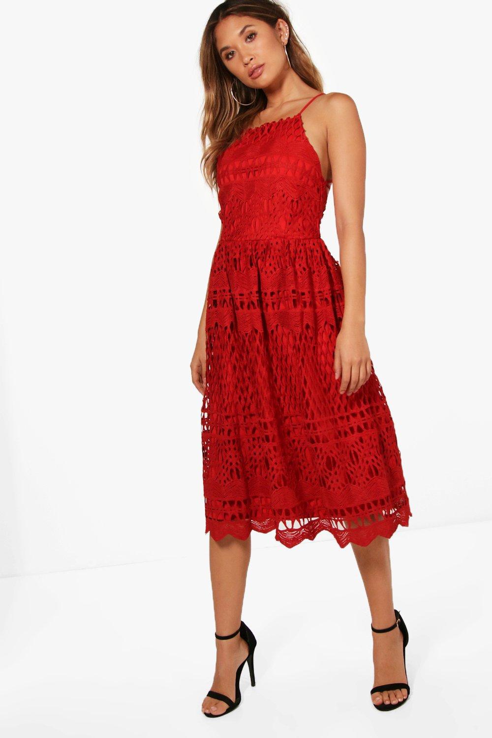 red lace strappy dress