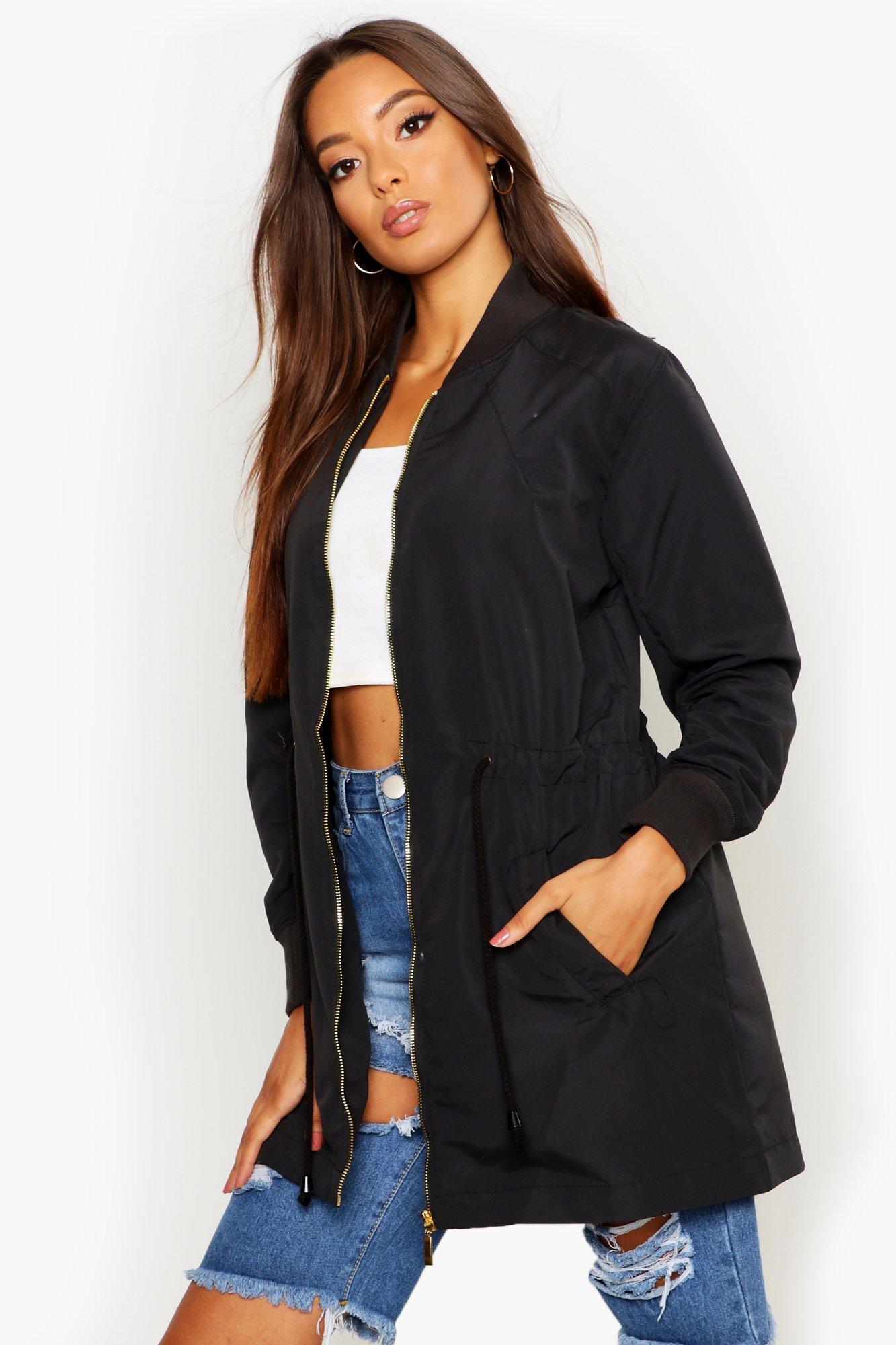 black longline bomber jacket womens