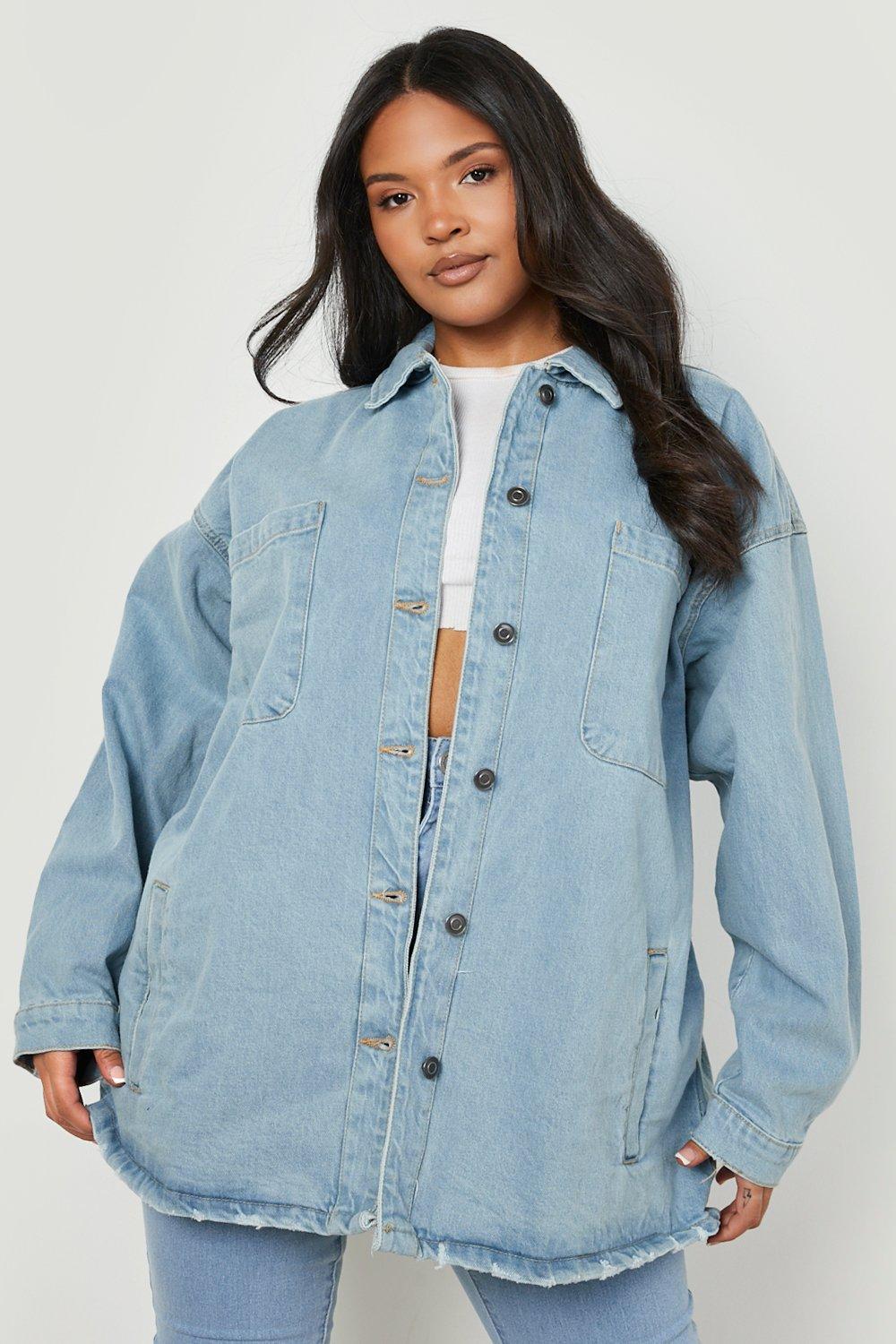 Boohoo Plus Pocket Denim Shacket in 