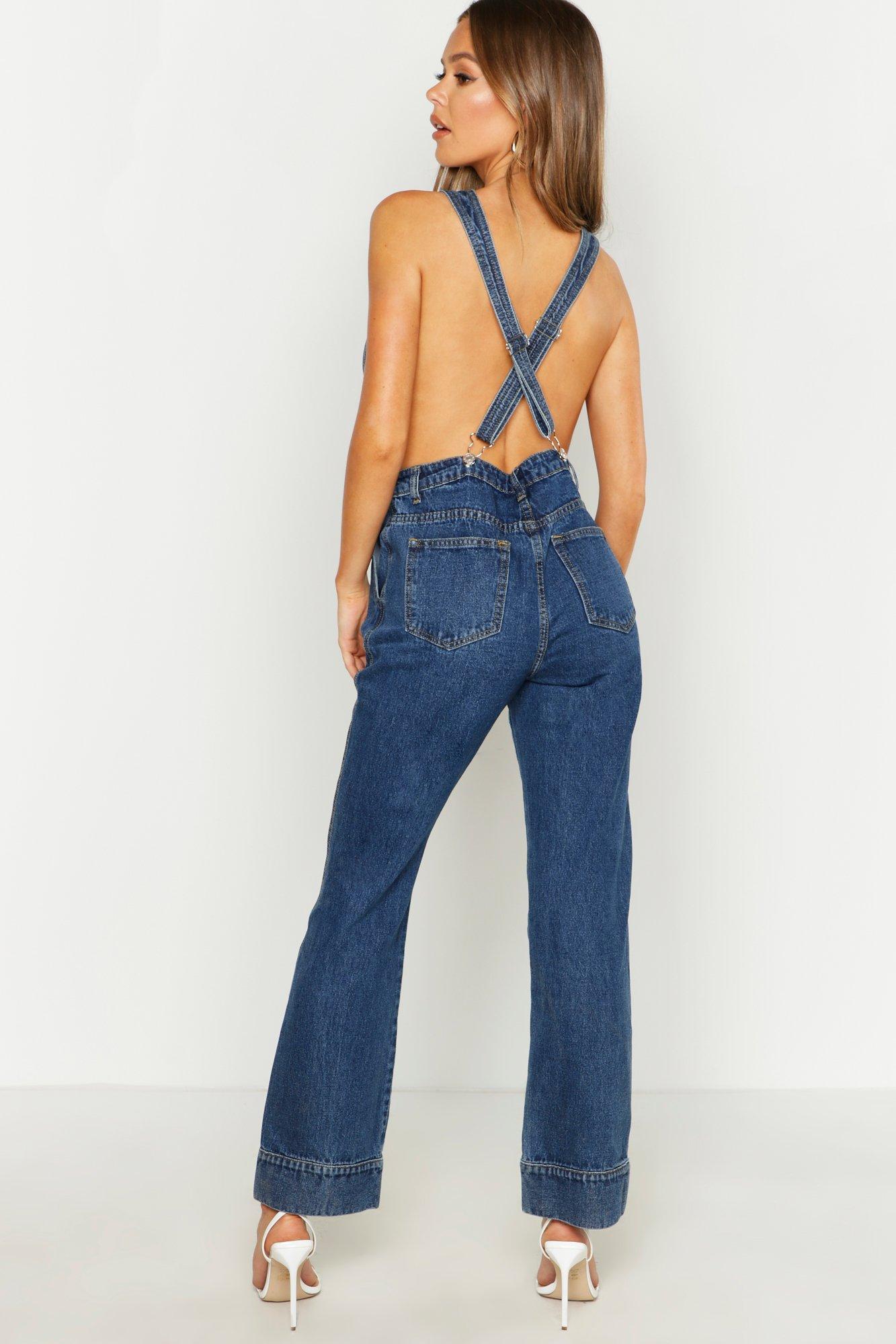 denim plunge jumpsuit