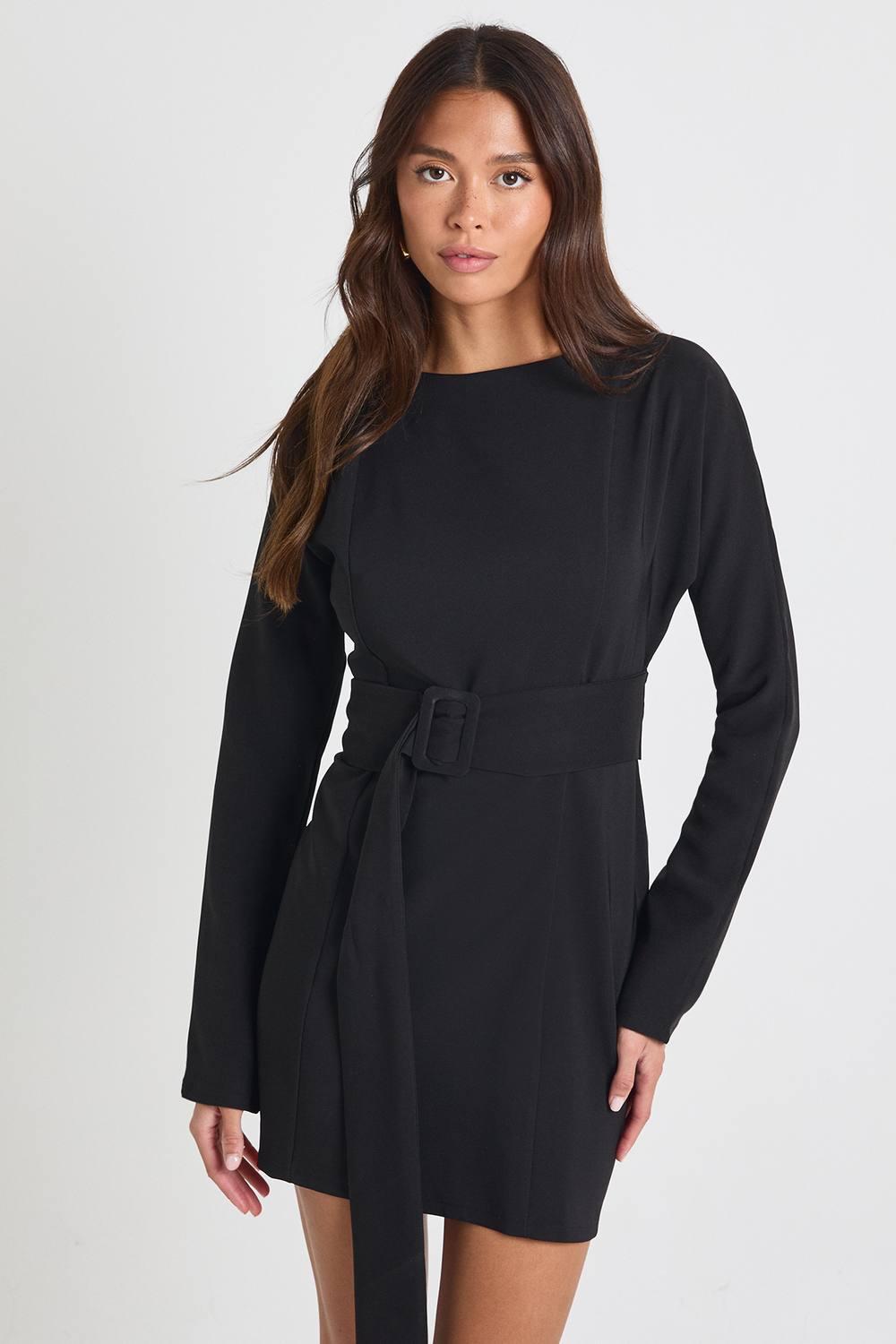 long sleeve structured skater dress boohoo Women's Lace Structured Mini Skater Dress