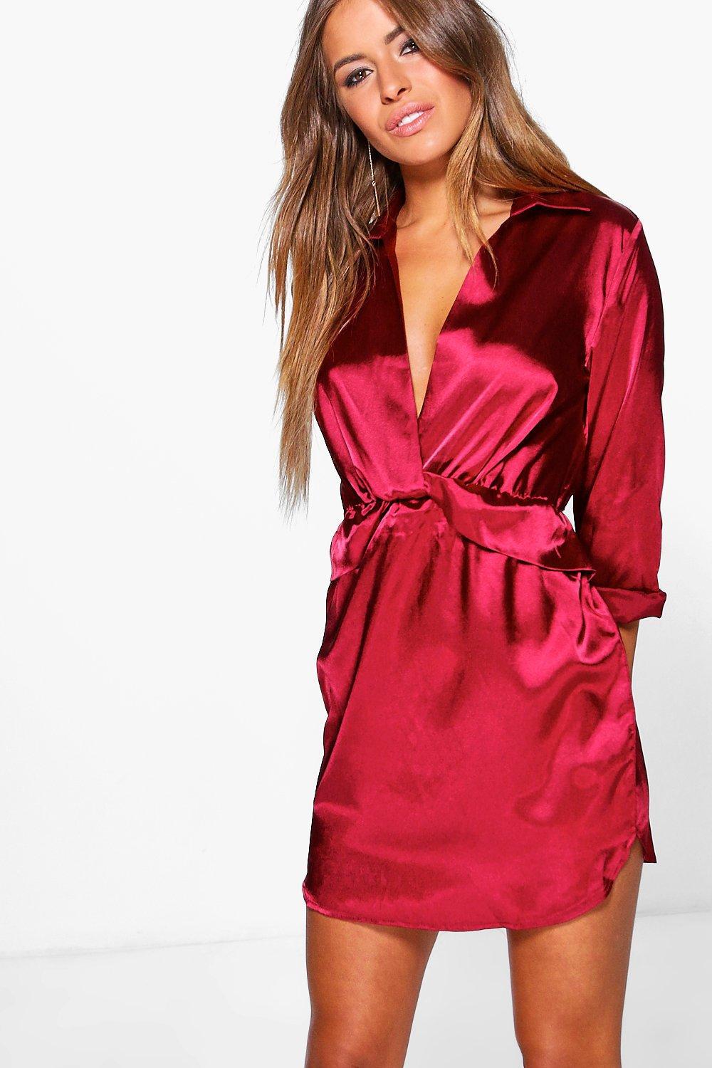 boohoo satin shirt dress