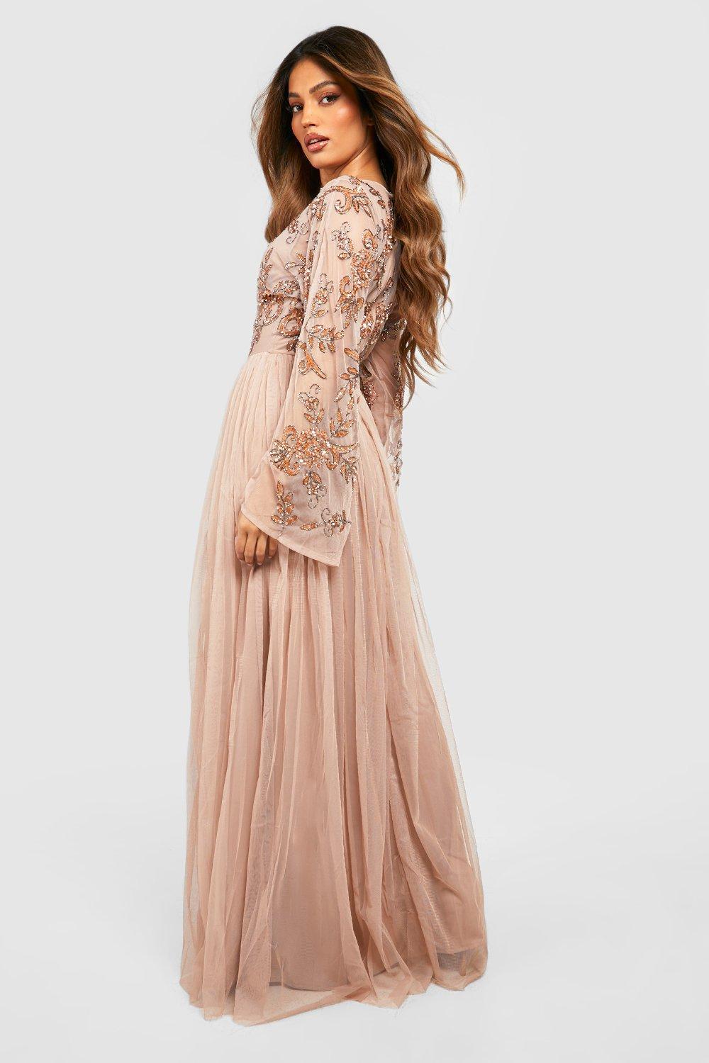 Boohoo Bridesmaid Hand Embellished Long Sleeve Maxi Dress | Lyst