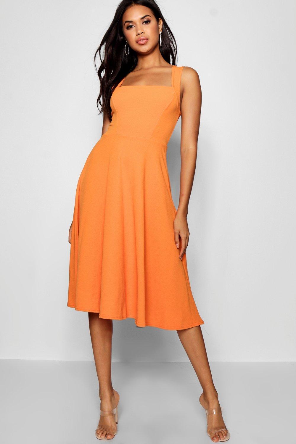 boohoo square neck midi skater dress
