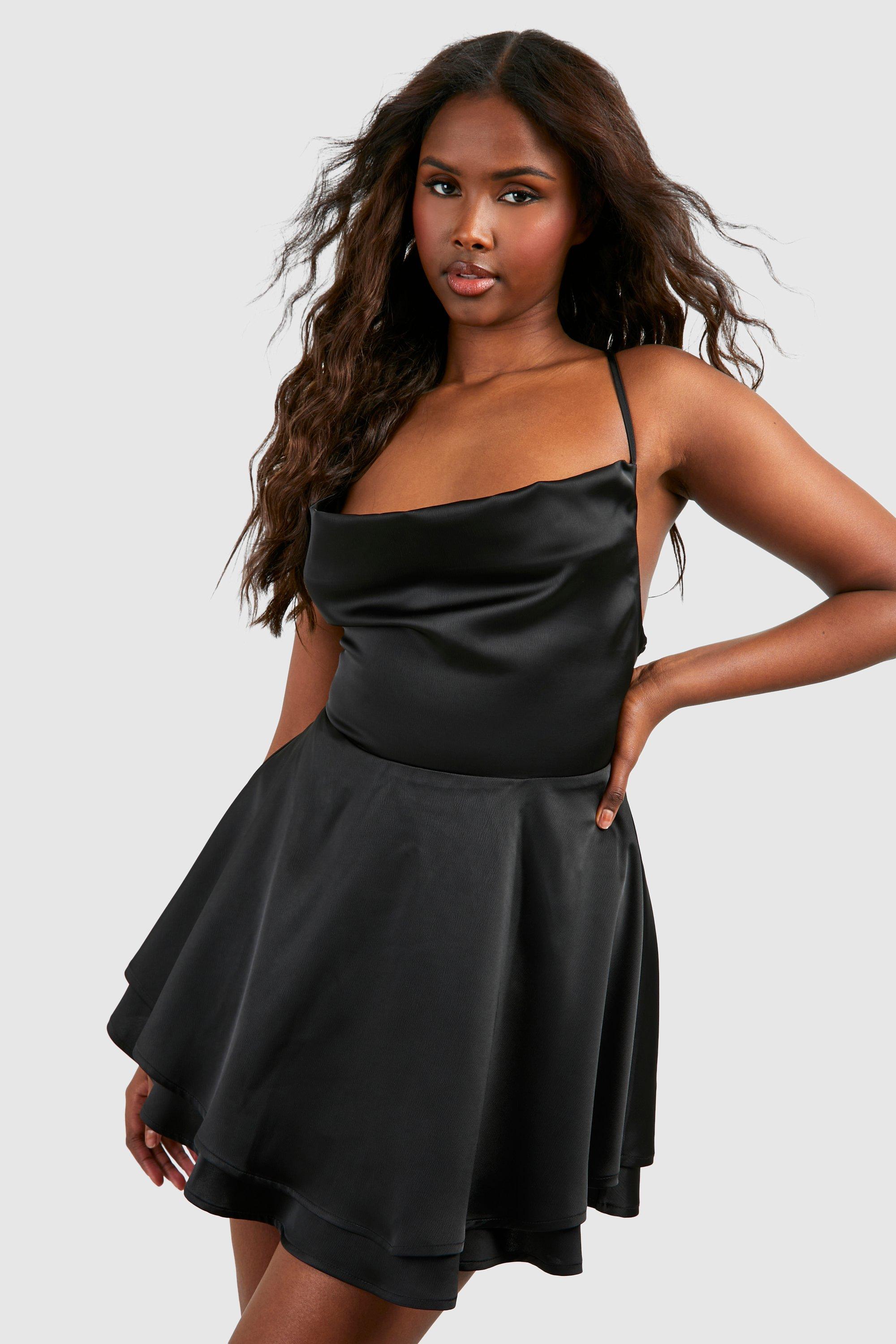 Black satin hotsell skater dress