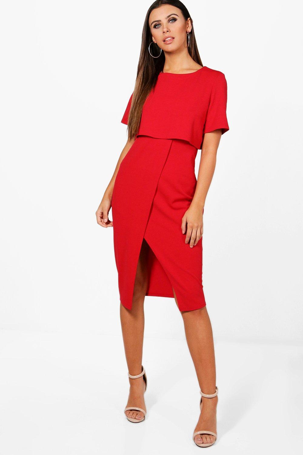 split sleeve detail wiggle midi dress