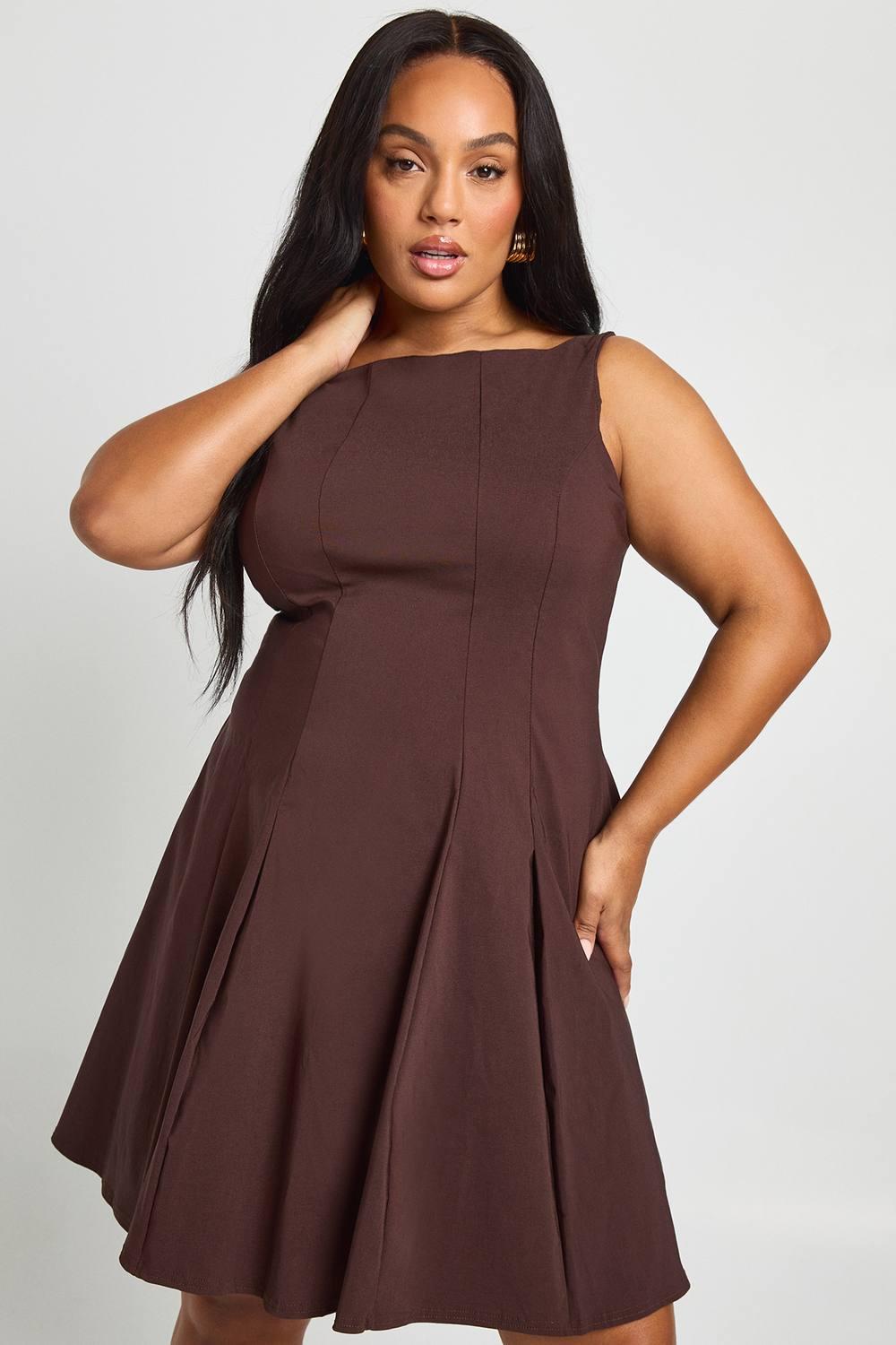 dark brown skater dress High-neck short skater dress Dark brown for Women