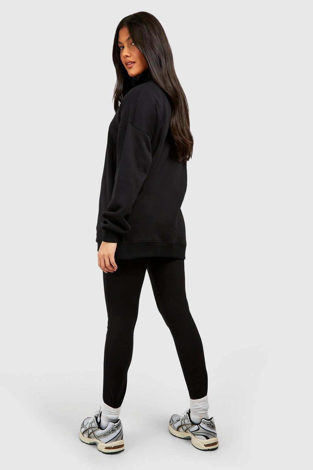 Boohoo Maternity Half Zip Oversized Sweatshirt And Legging Set in Black