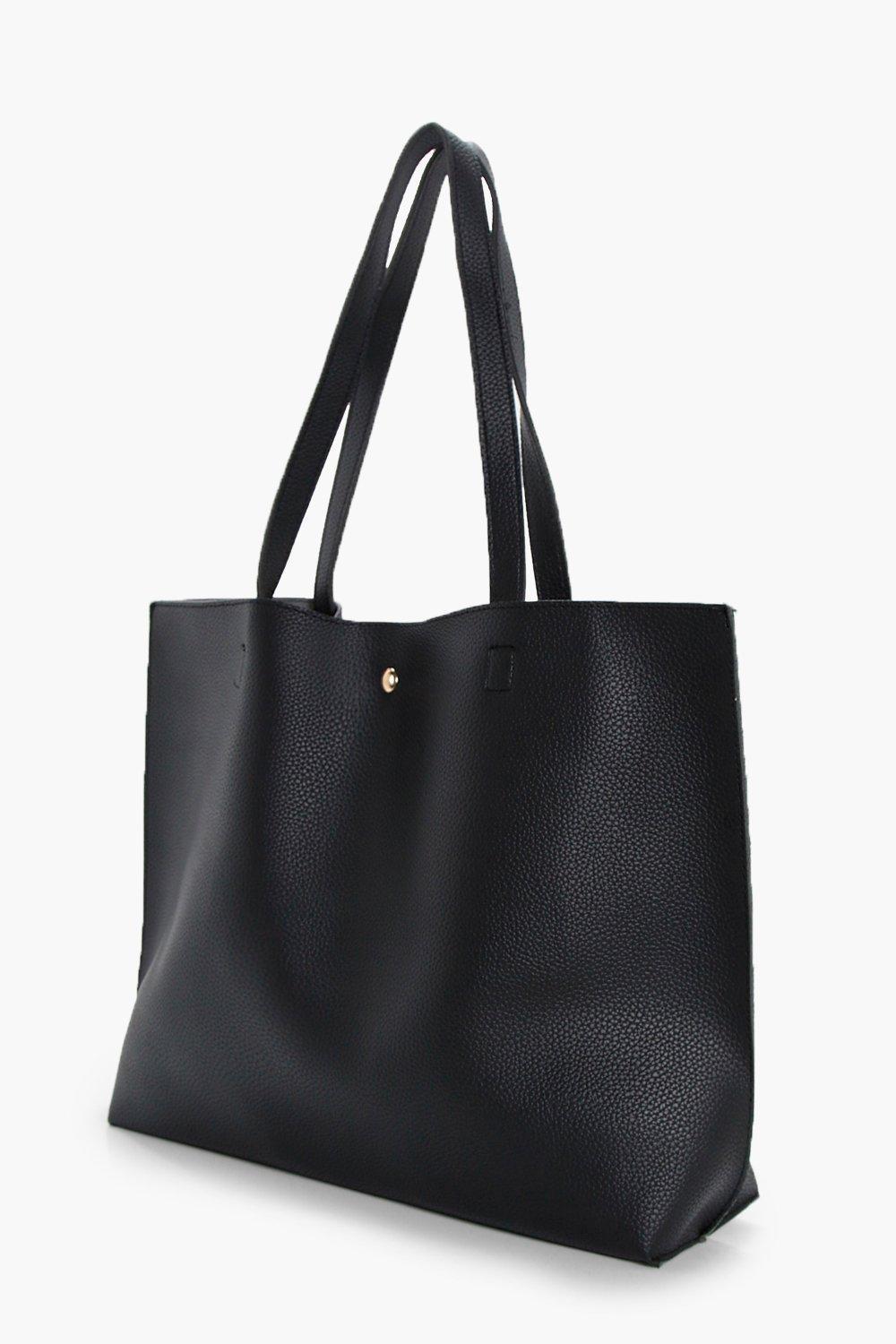 Boohoo Large Popper Tote Shopper Bag in Black | Lyst