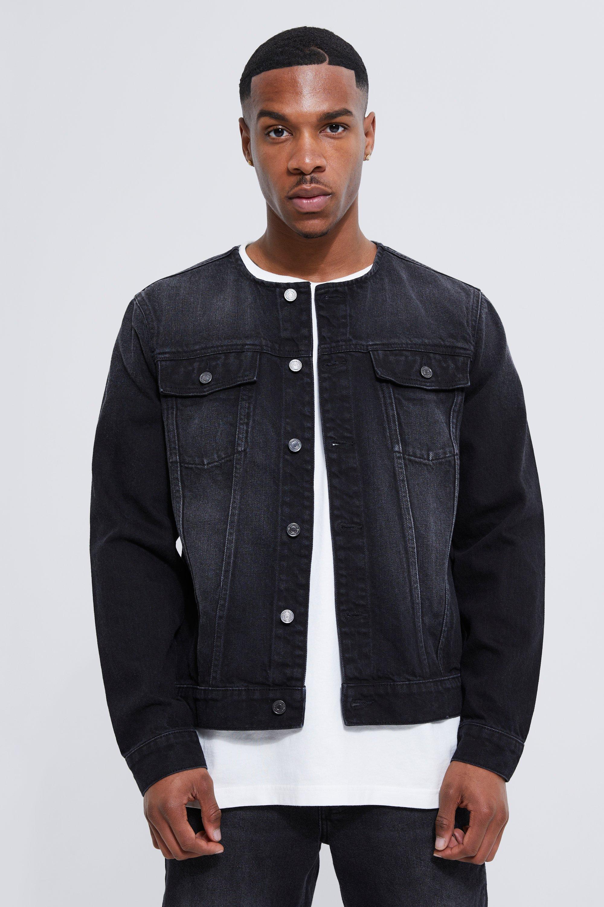 BoohooMAN Collarless Denim Jacket in Blue for Men Lyst