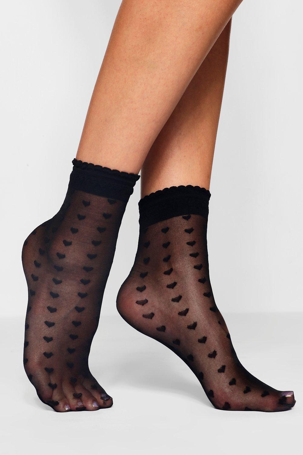 Boohoo Womens Heart Print Sheer Ankle Socks In Black Lyst
