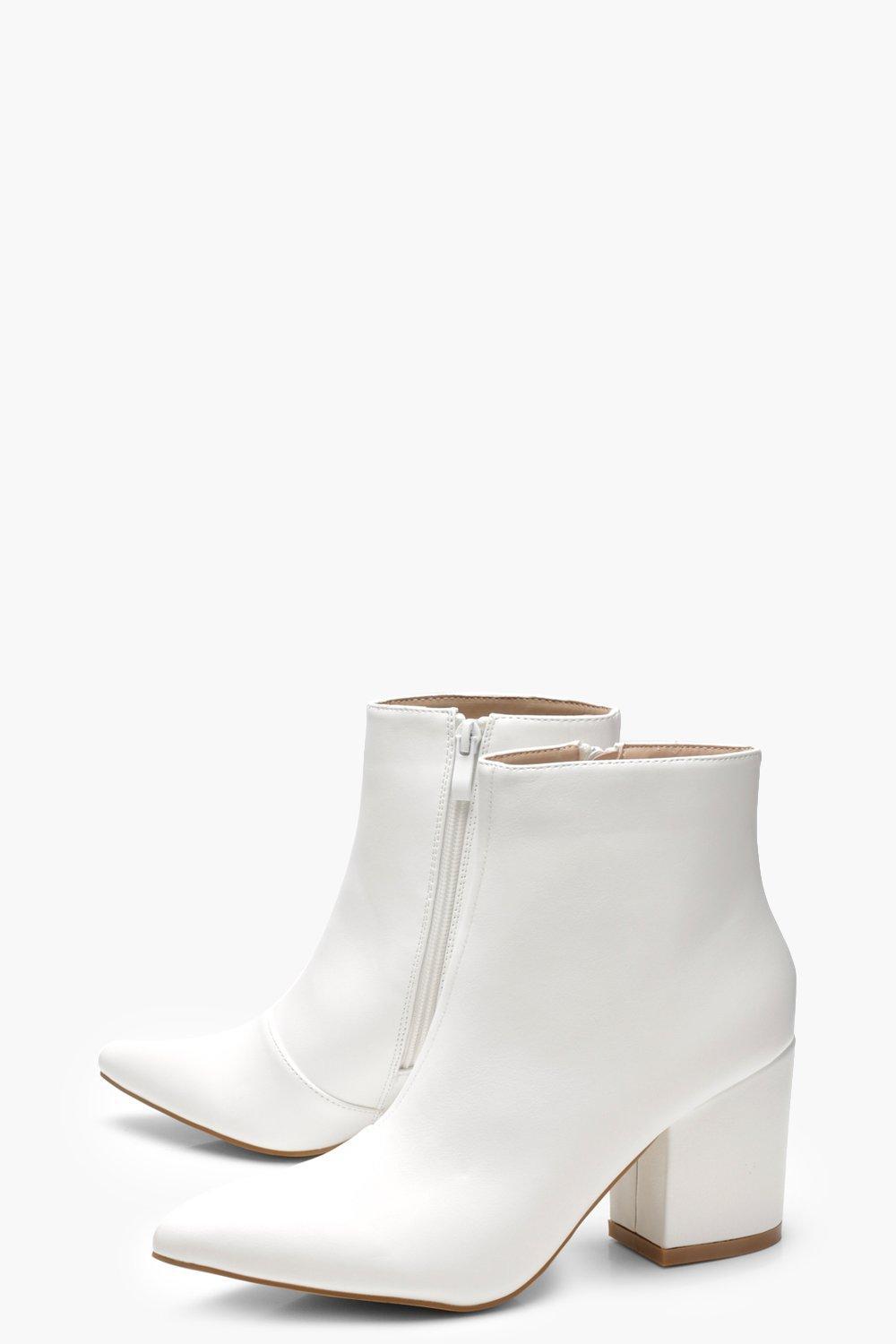 white ankle booties block heel