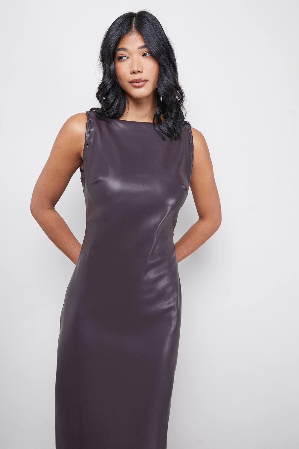 warehouse faux leather dress Midi Dresses Warehouse Faux Leather Dress Black Warehouse Faux Leather Midi  Slip Dress Warehouse