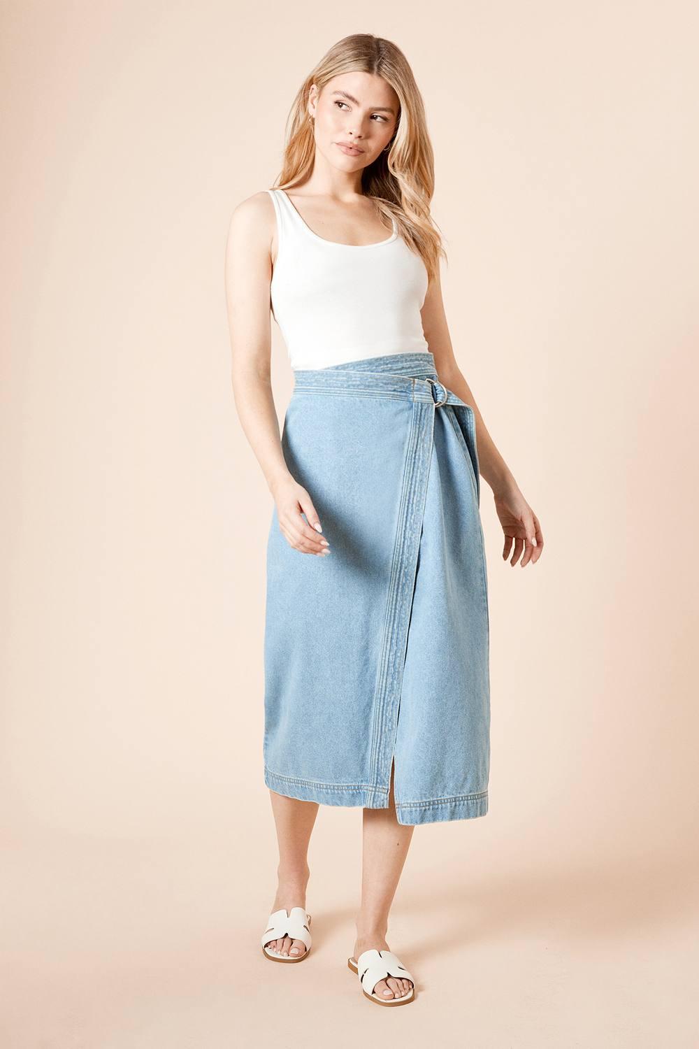 Denim White Wrap Skirt Boohoo Boohoo Chantelle Denim Wrap Round