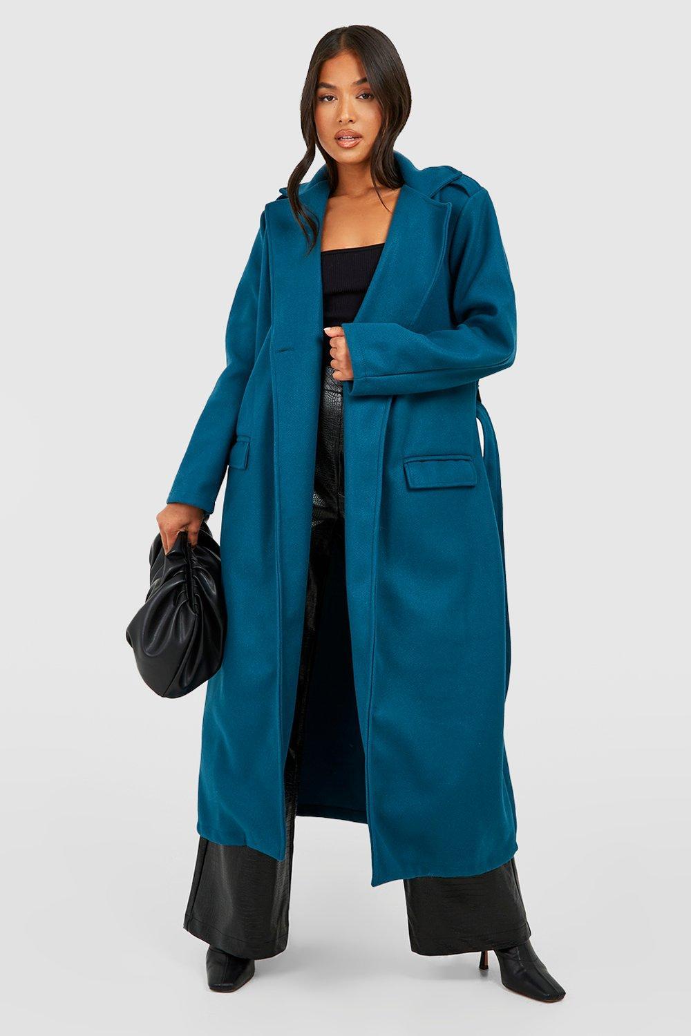 Boohoo Petite Oversized Maxi Wool Look Belted Coat in Blue | Lyst UK