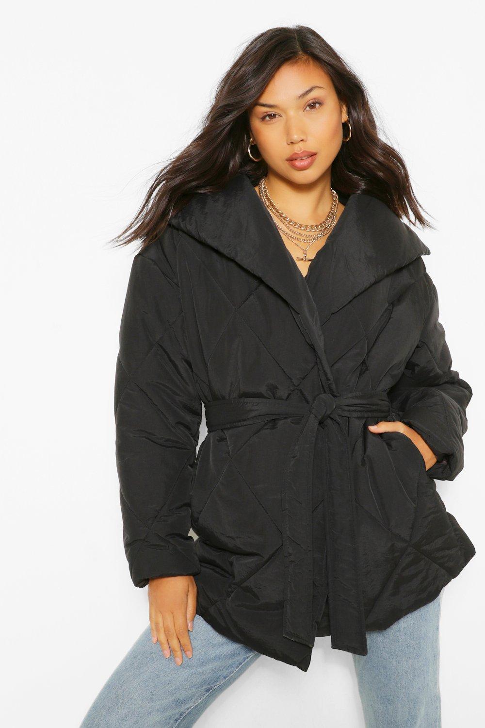 wrap collar puffer coat
