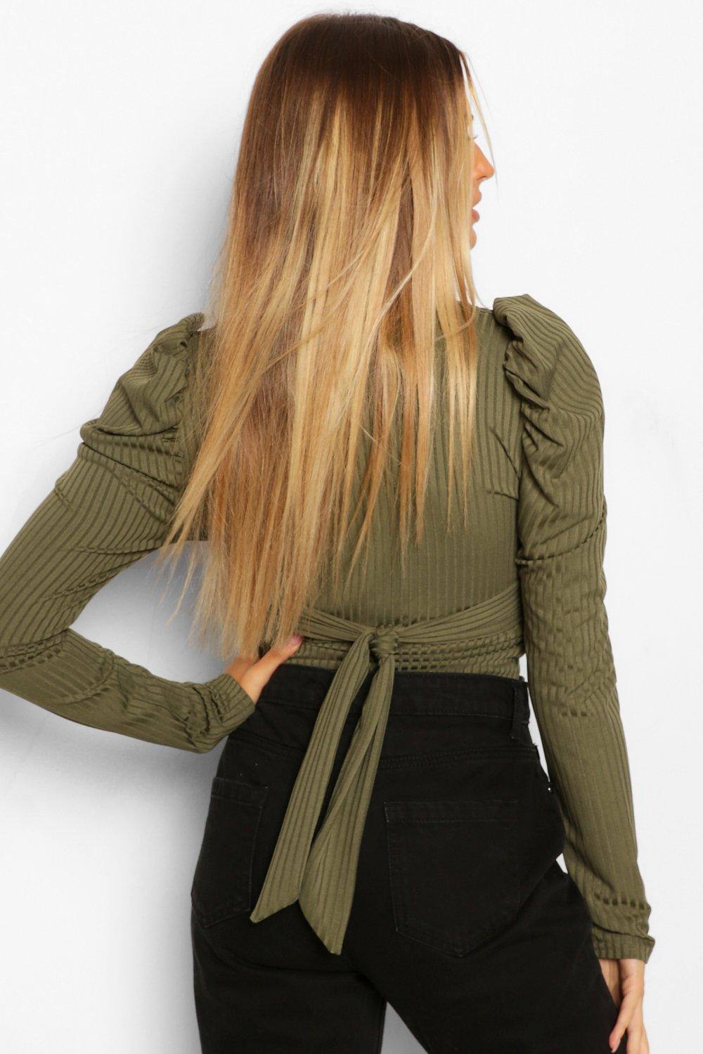 rib puff sleeve top