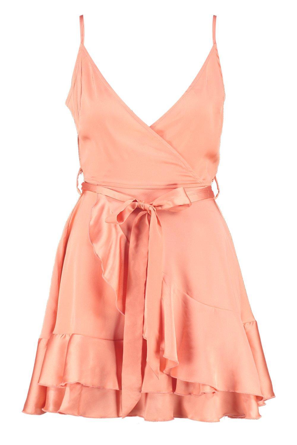 satin frill skirt wrap skater dress