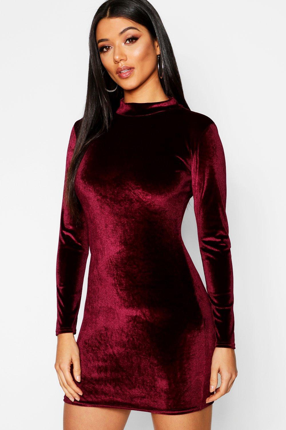 velvet high neck bodycon dress