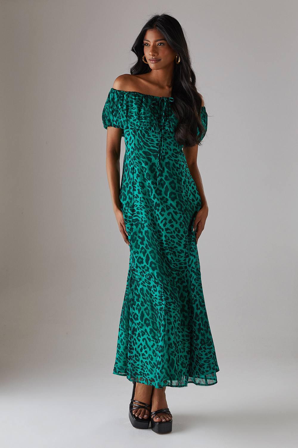 dark green milkmaid dress Ruffle Cotton Milkmaid Midi Dress
