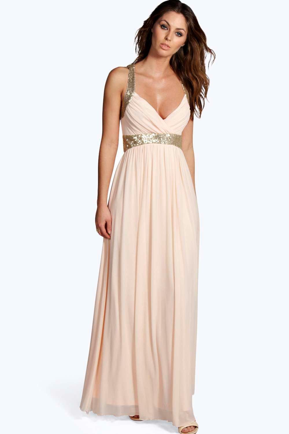 Lyst - Boohoo Boutique Sequin Panel Mesh Maxi Dress in Pink