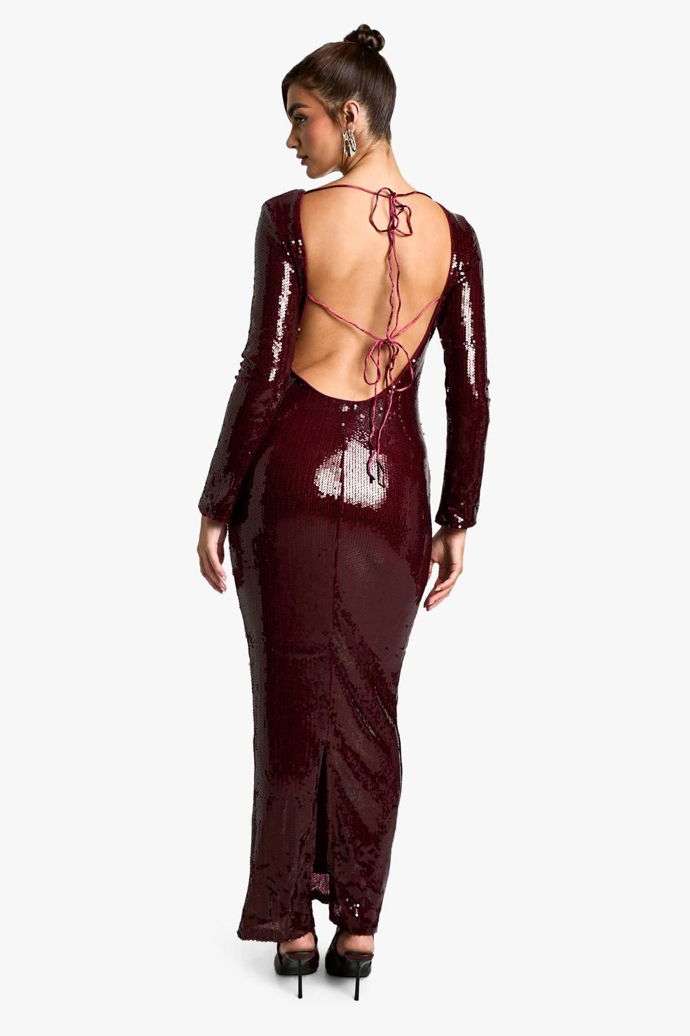 open lace back dress Rent Boohoo Sequin Wrap Belted Midi Party Dress