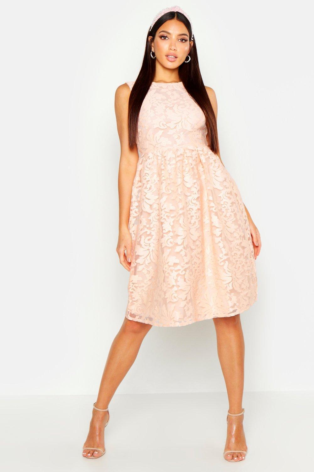Boohoo Boutique Embroidered Skater Bridesmaid Dress in
