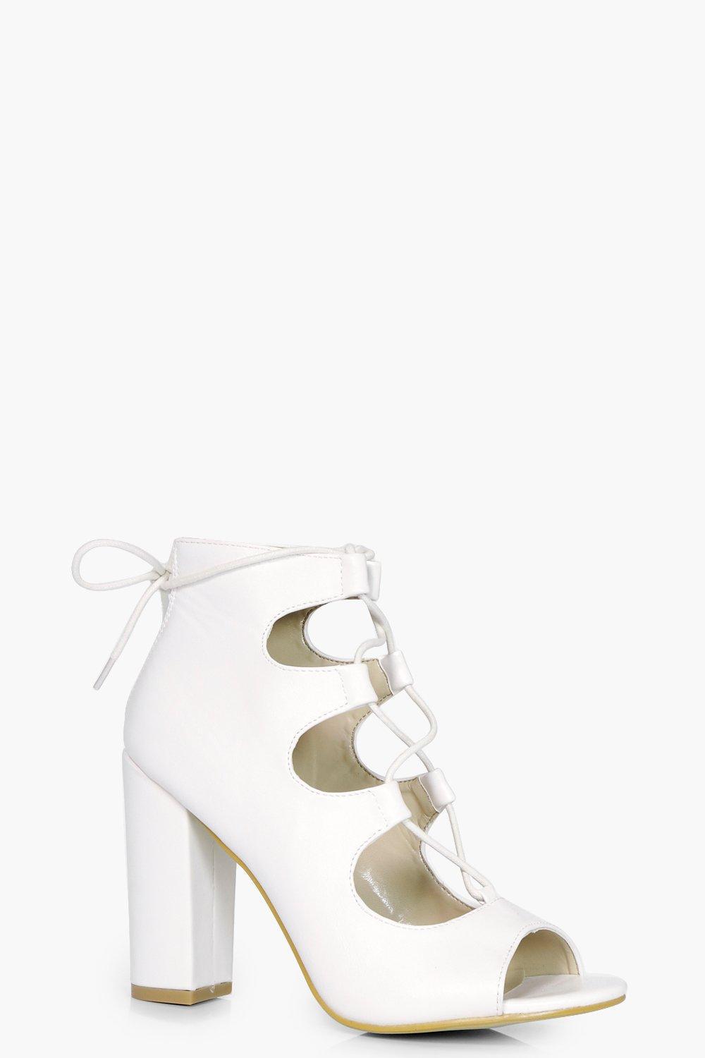 boohoo white block heels
