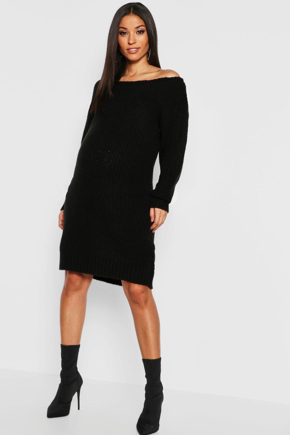 Boohoo Maternity Slit Neck Knitted Sweater Dress Lyst