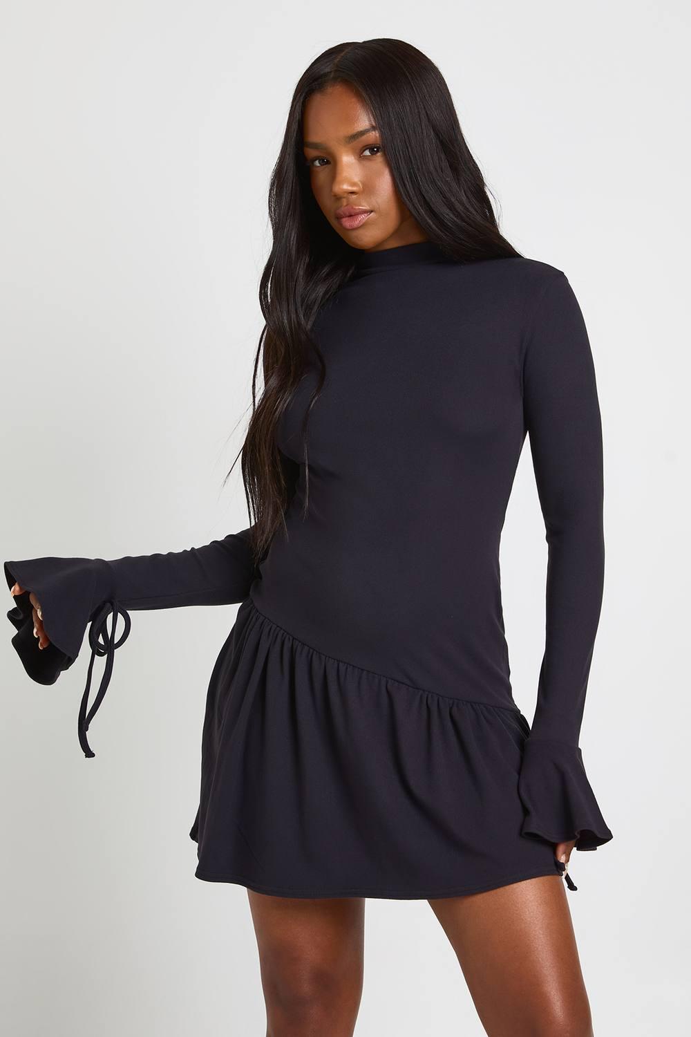 Boohoo Ultra Soft Touch Ruched Asymmetric Waist Skater Dress in Blue | Lyst