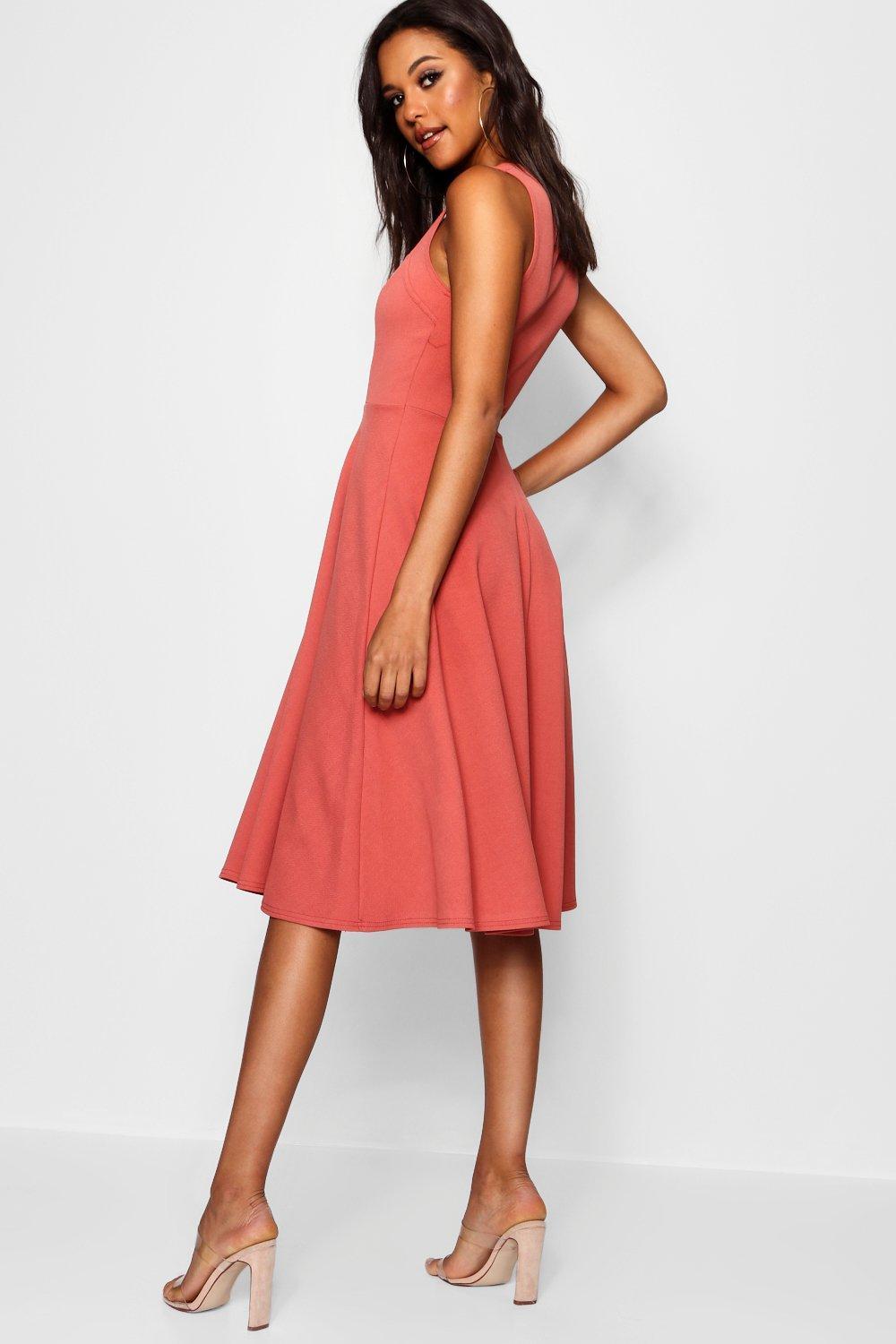 boohoo square neck midi skater dress