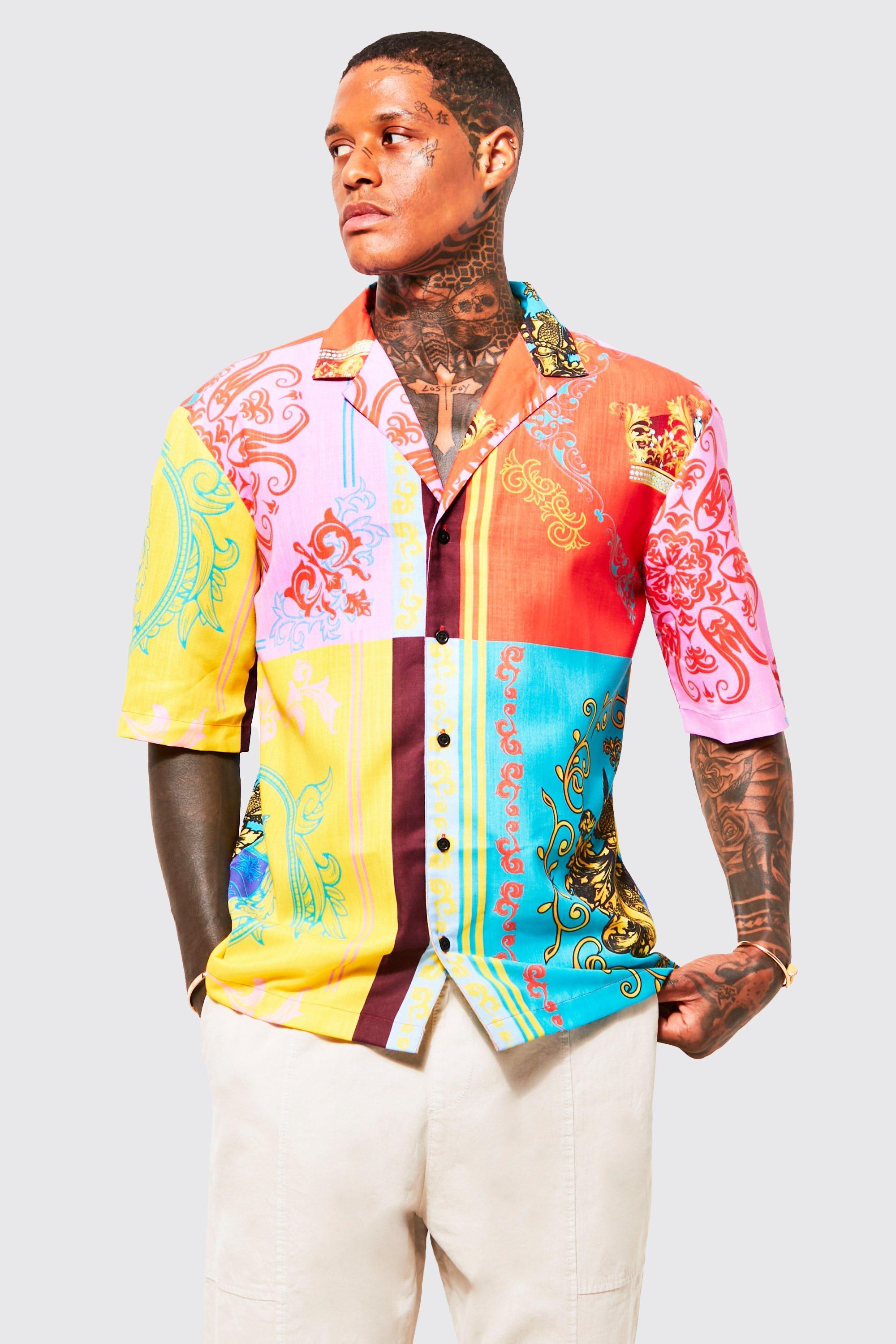 BoohooMAN Short Sleeve Colour Block Baroque Print Shirt for Men | Lyst