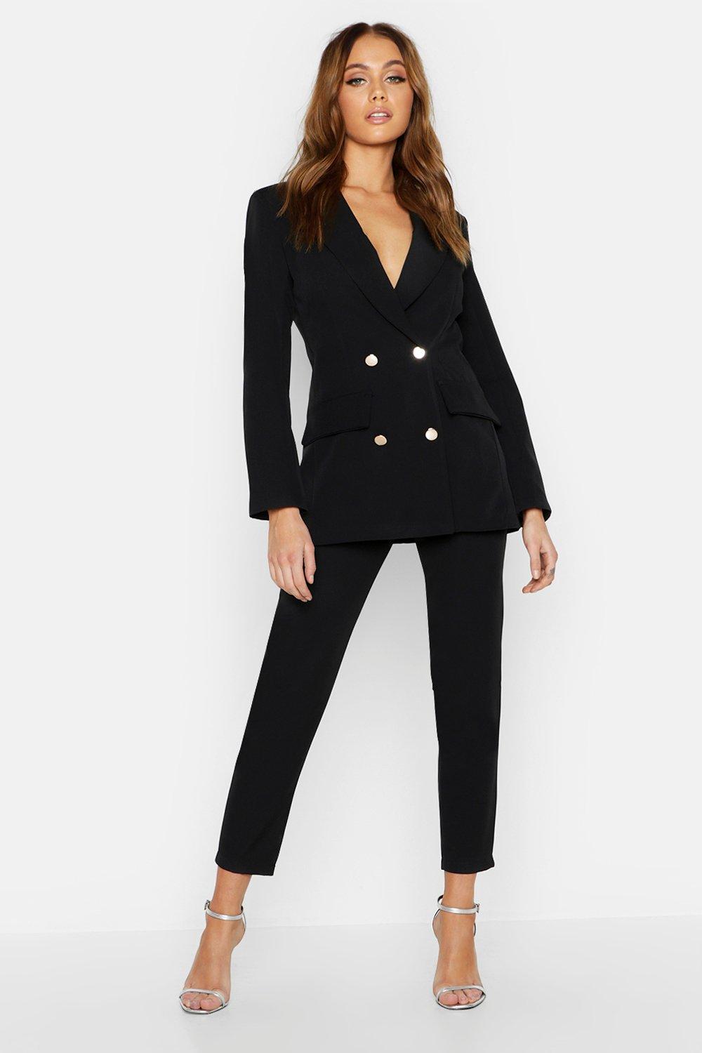 Boohoo Jersey Double Breasted Blazer And Trouser Suit Set in Black | Lyst
