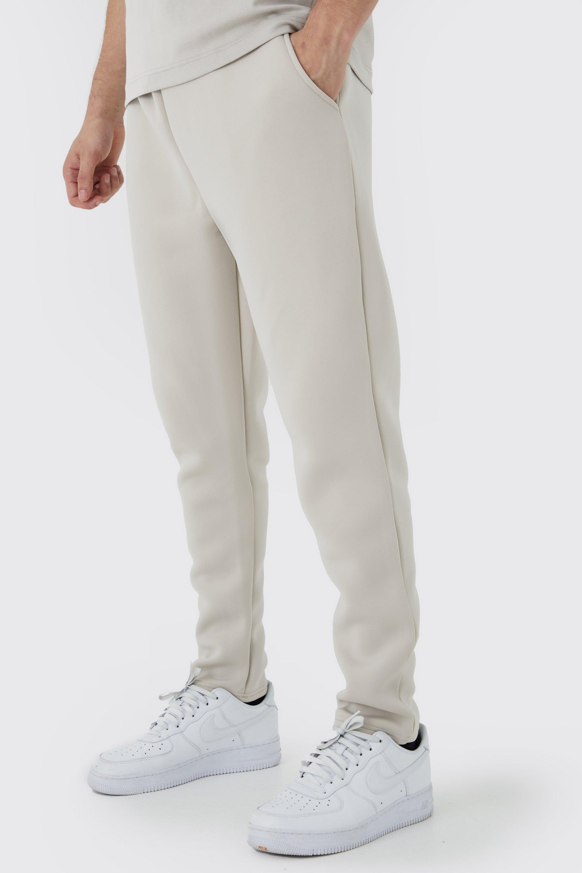 BoohooMAN Tall Slim Tapered Cropped Bonded Scuba Jogger in White