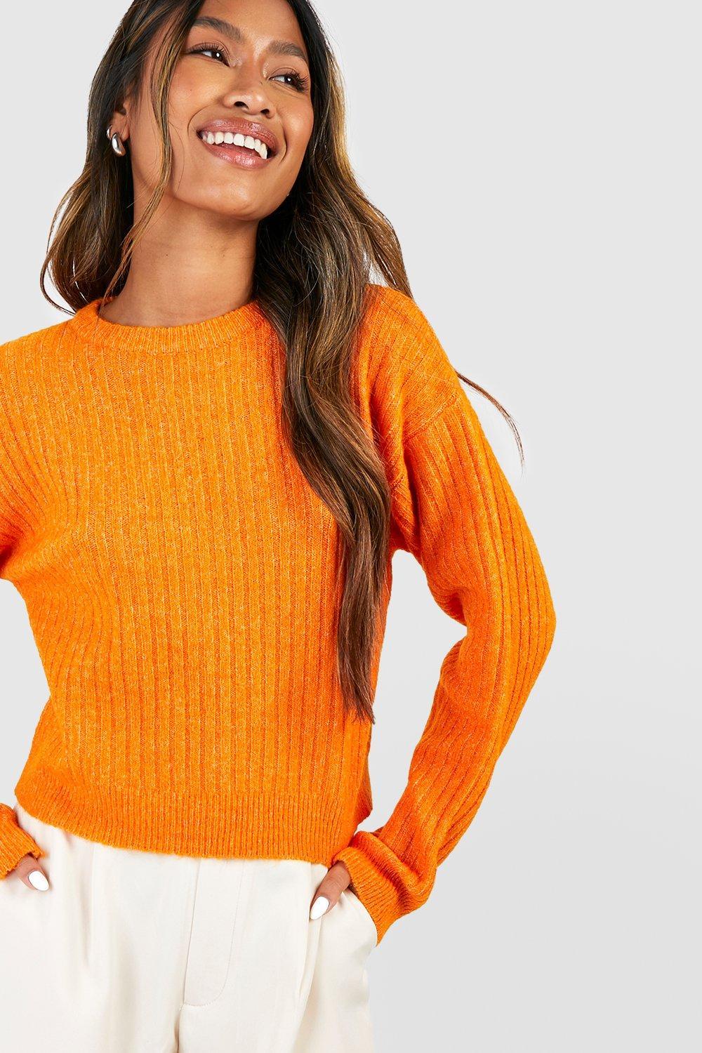 Boohoo Soft Rib Knit Crop Jumper in Orange | Lyst UK