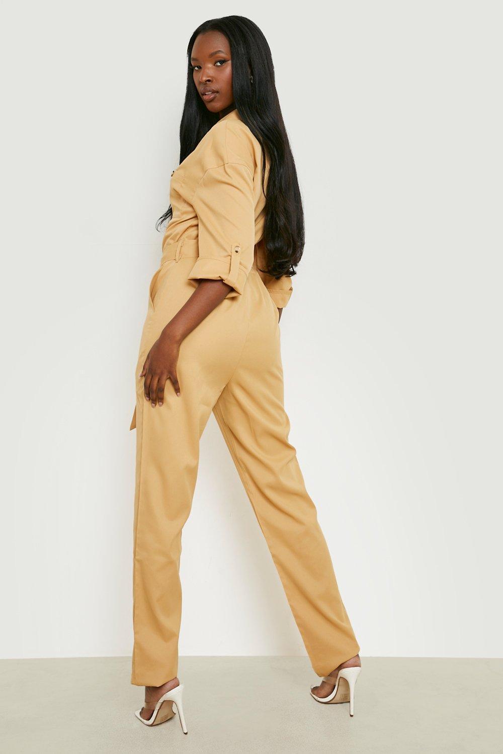 Boohoo Woven Utility Jumpsuit in Natural | Lyst
