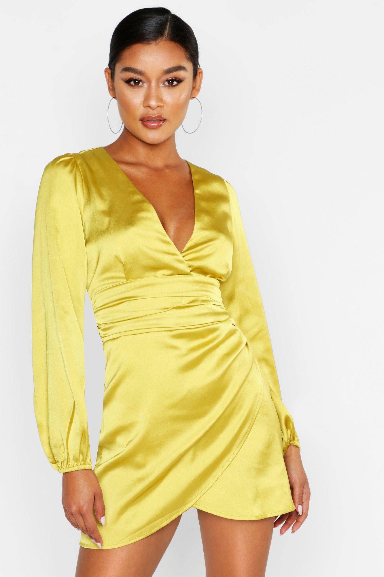 yellow wrap mini dress Big sale - OFF 76%