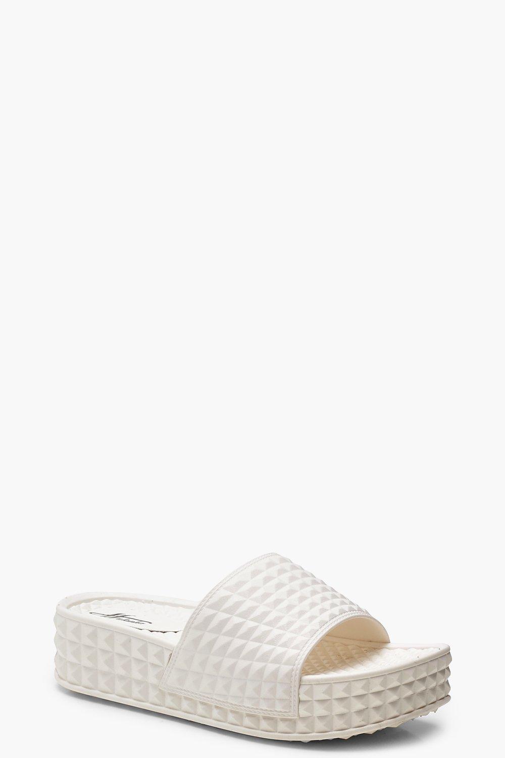 Boohoo Chunky Platform Sliders in White - Lyst