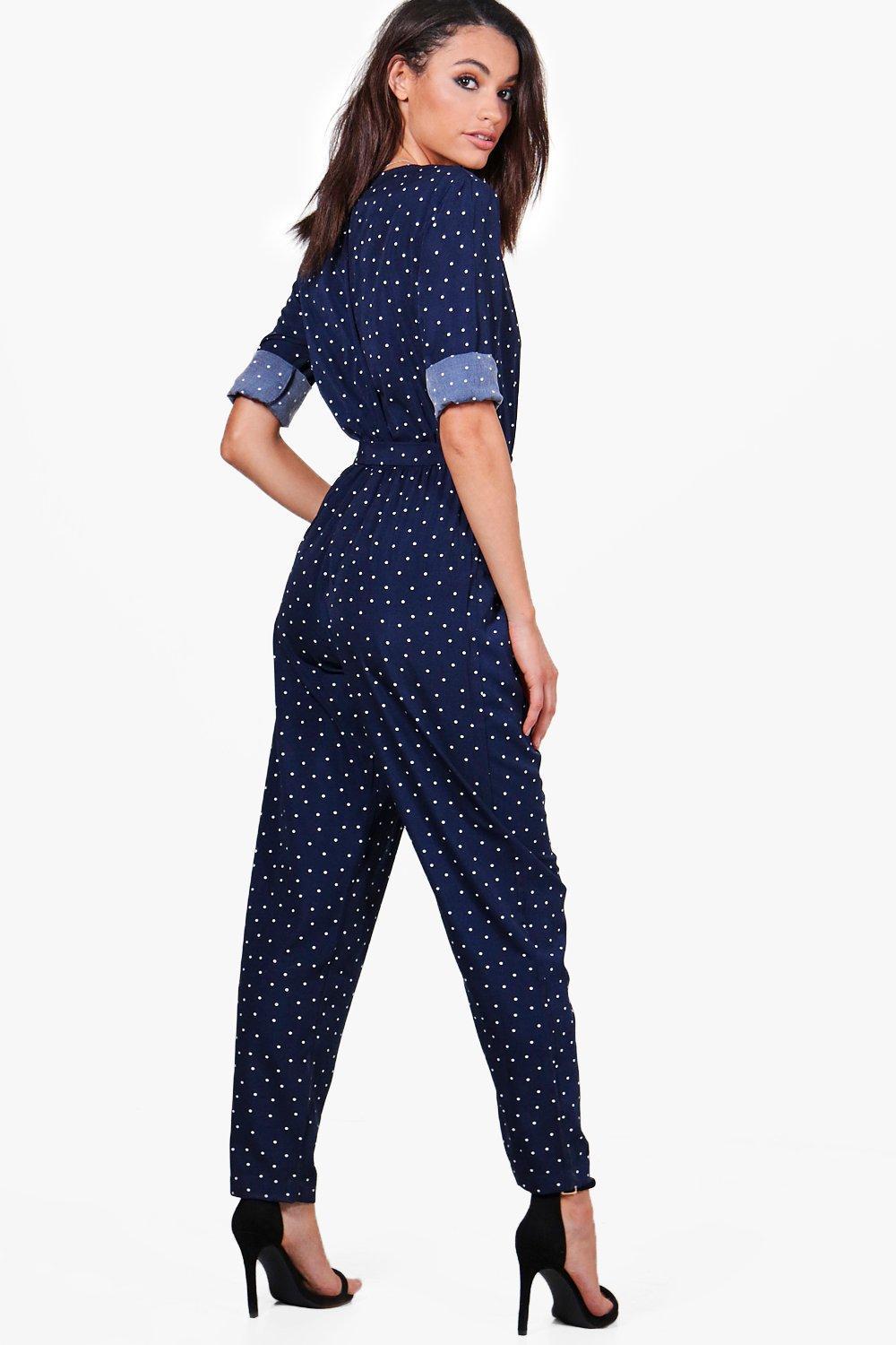 polka dot wrap jumpsuit
