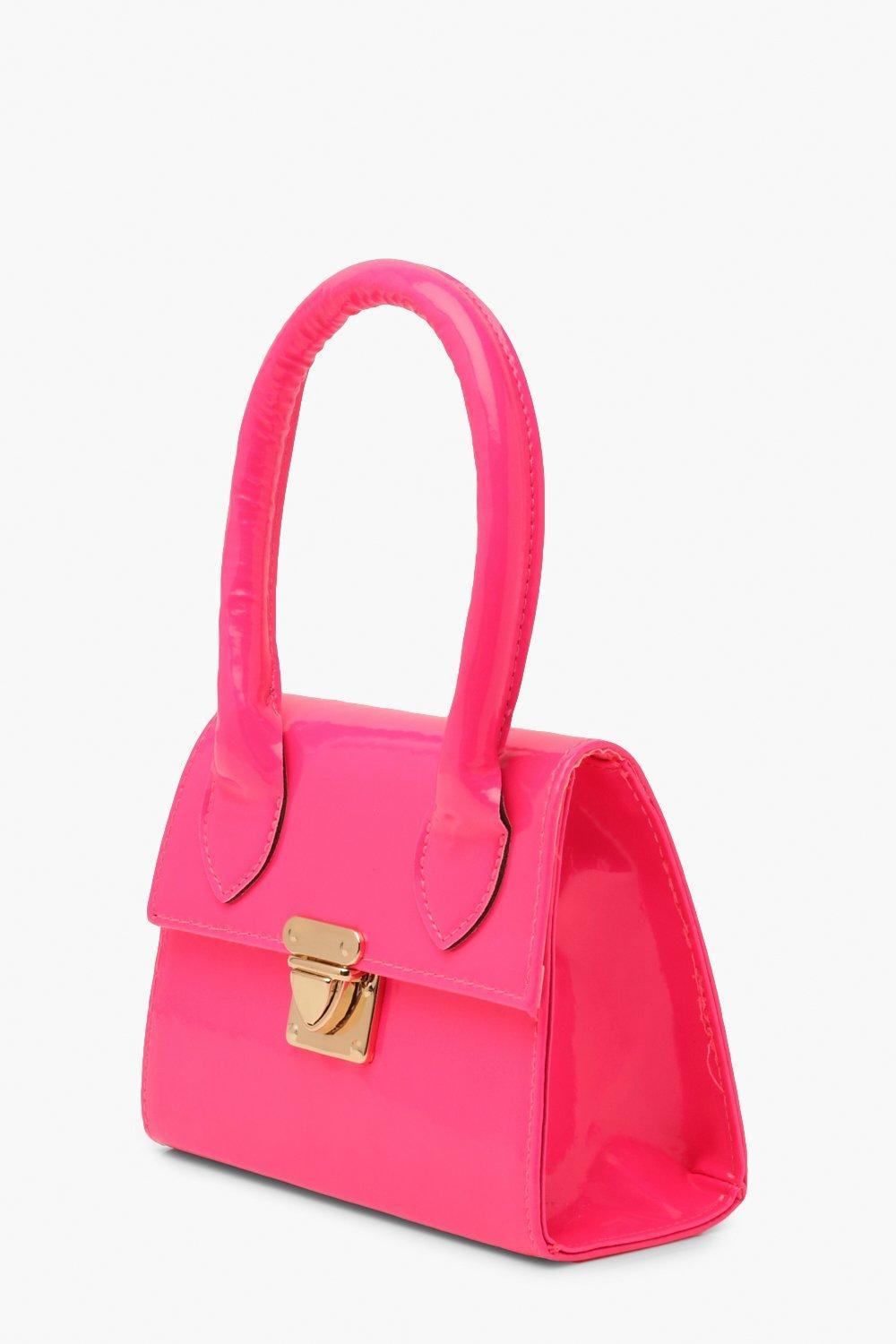 Boohoo Neon Micro Mini Structured Handle Grab Bag in Pink | Lyst